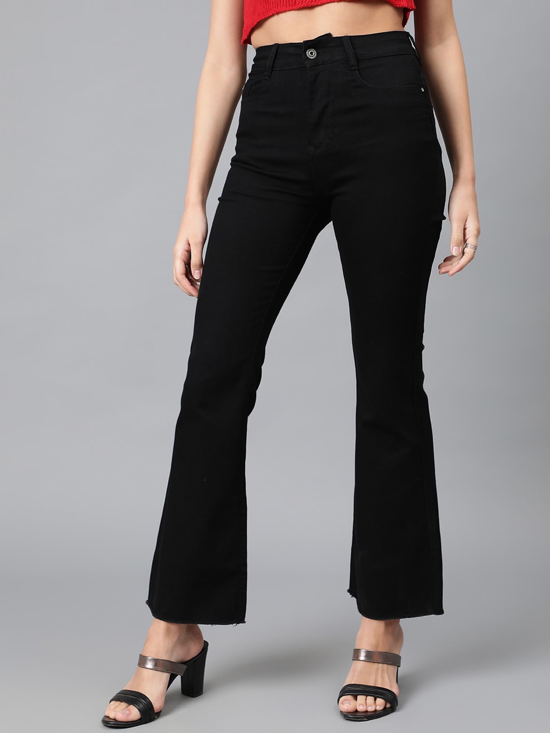 

Code 61 Women Flared High-Rise Dark Shade Stretchable Jeans, Black