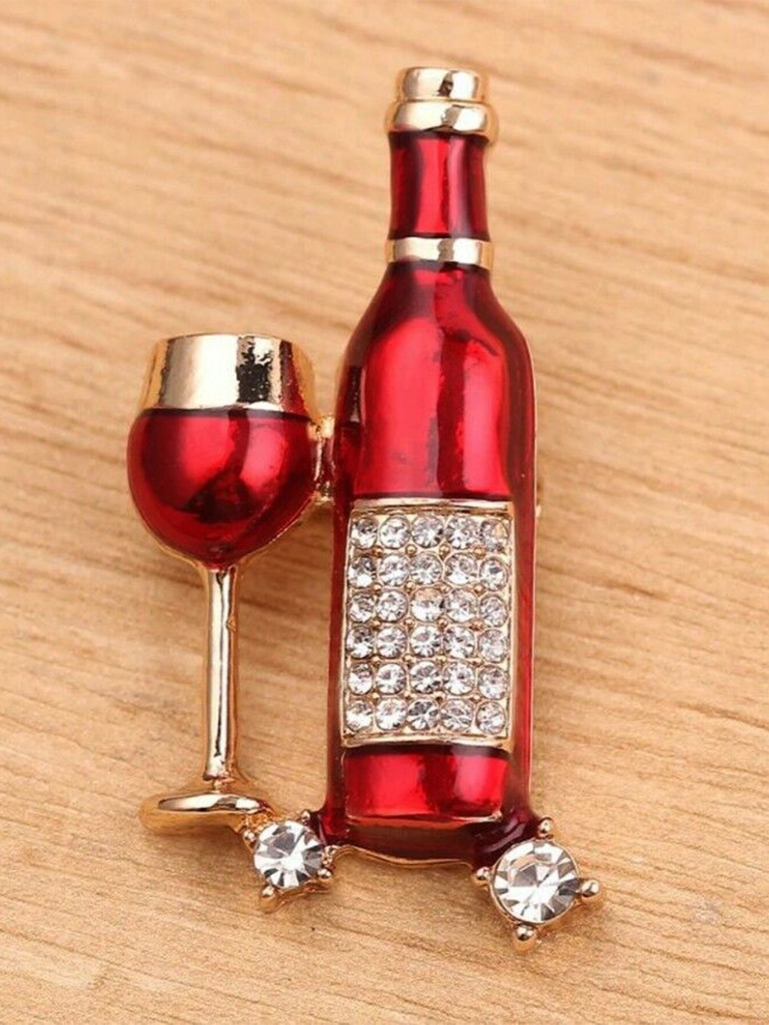 

LUCKY JEWELLERY Unisex Gold Plated Cocktail Brooch, Maroon