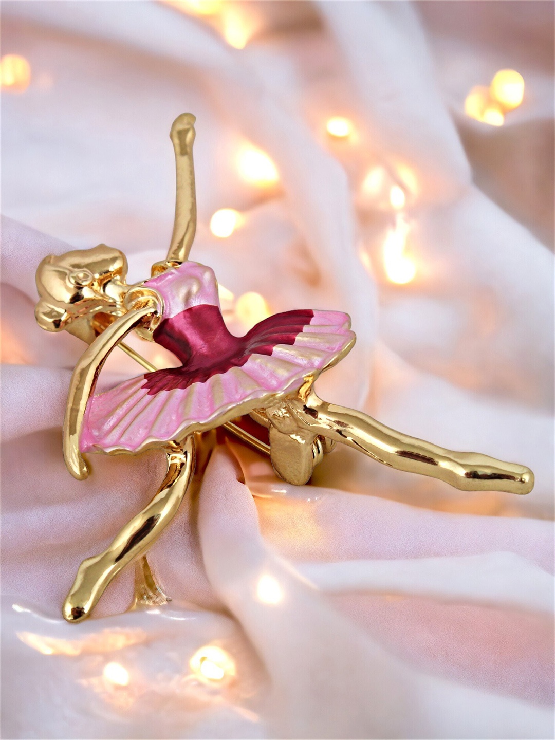 

LUCKY JEWELLERY Unisex Gold Plated Meenakari Enamel Dancing Doll Brooch, Pink