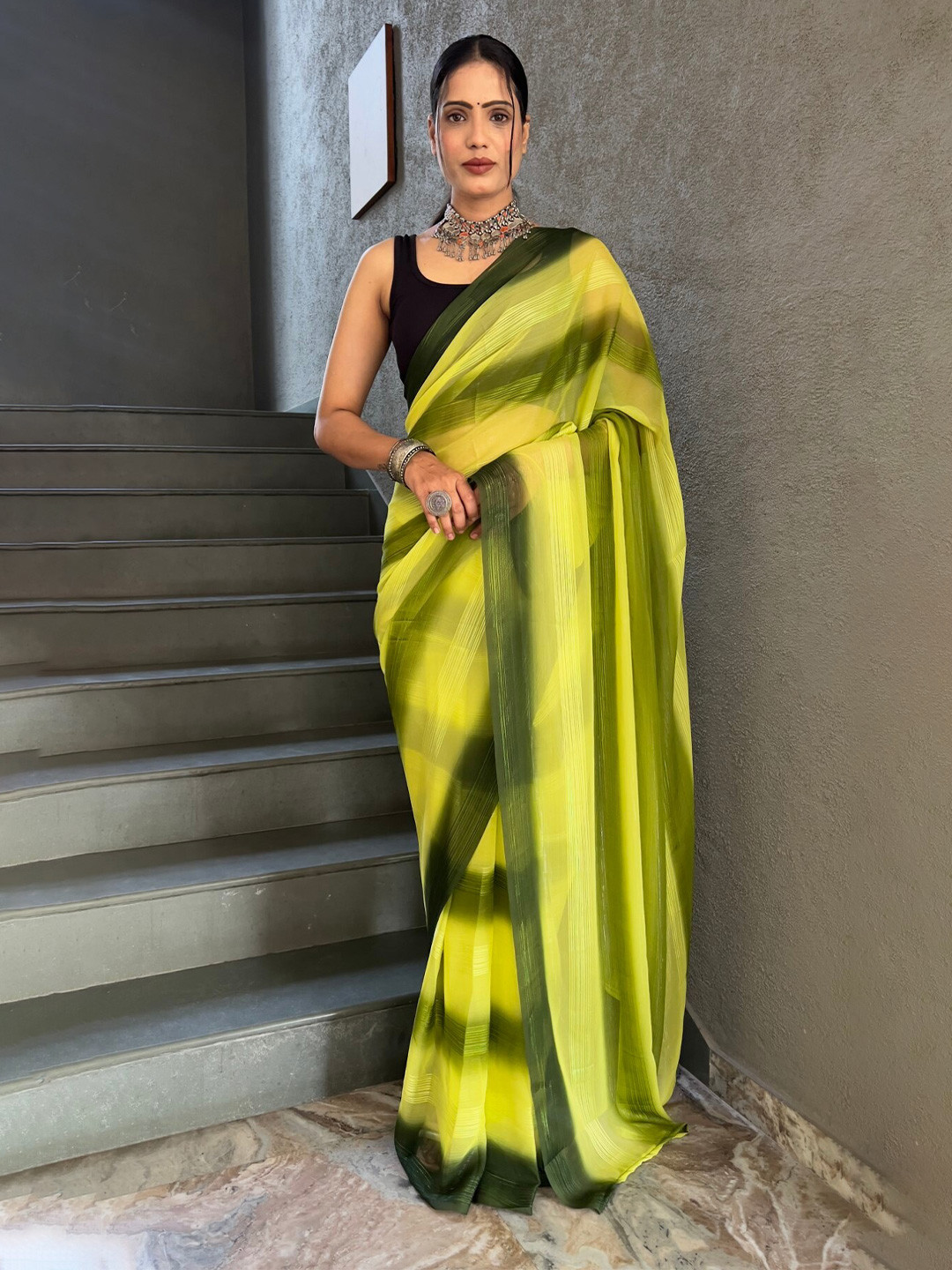

LeeliPeeri Designer Striped Ready to Wear Saree, Yellow