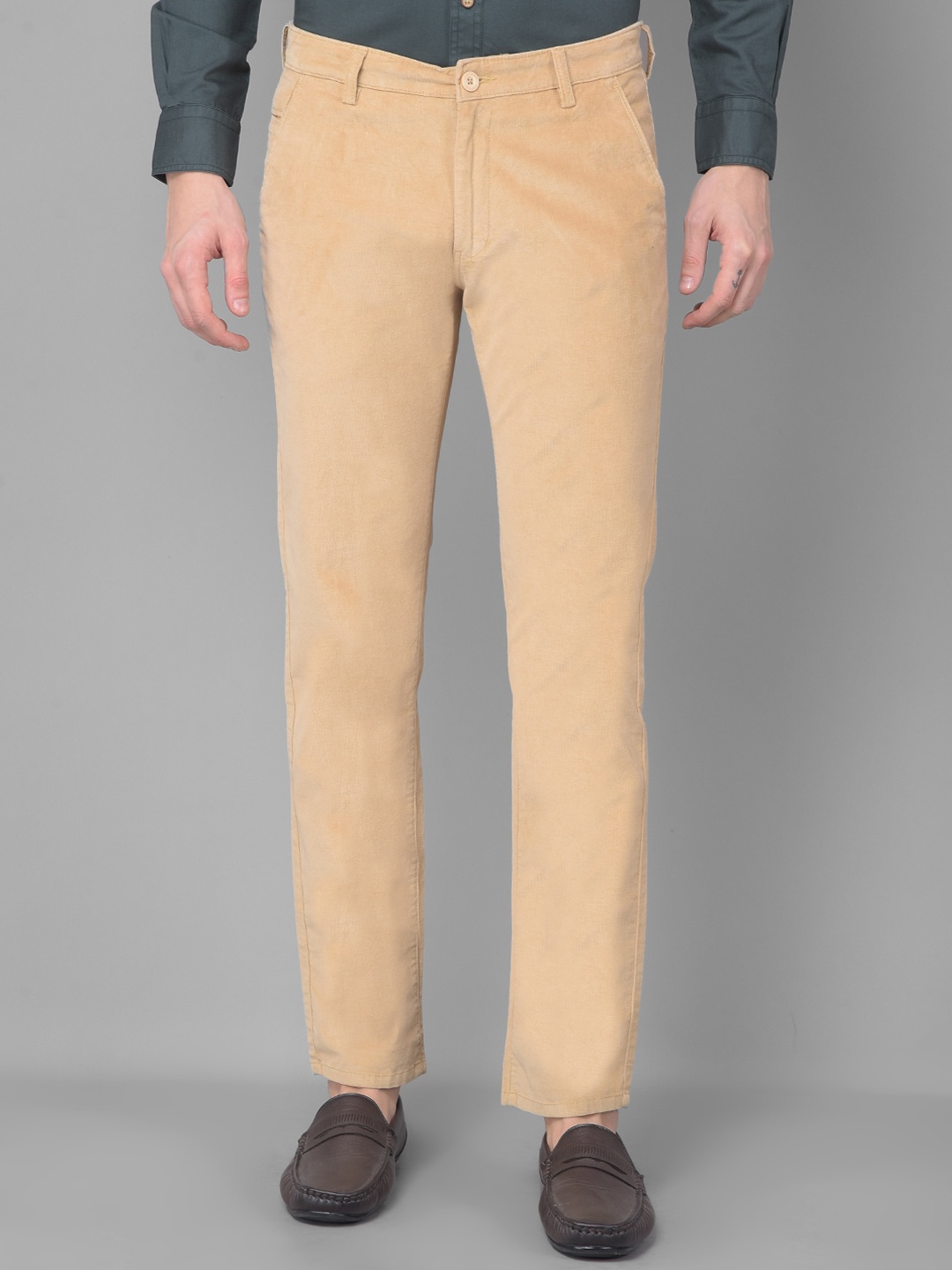 

American Archer Men Smart Slim Fit Wrinkle Free Corduroy Trousers, Beige