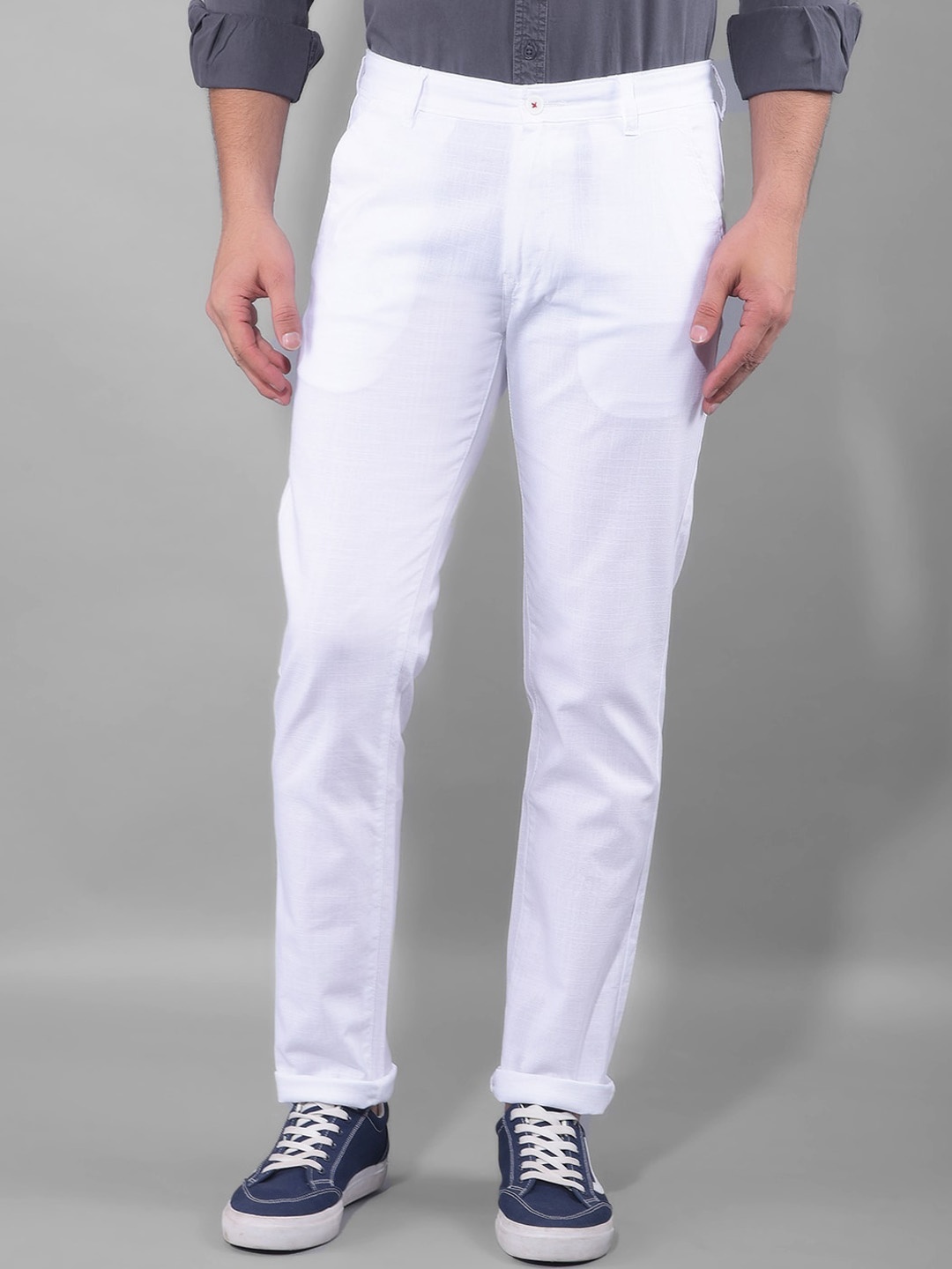 

American Archer Men Smart Slim Fit Wrinkle Free Cotton Trousers, White