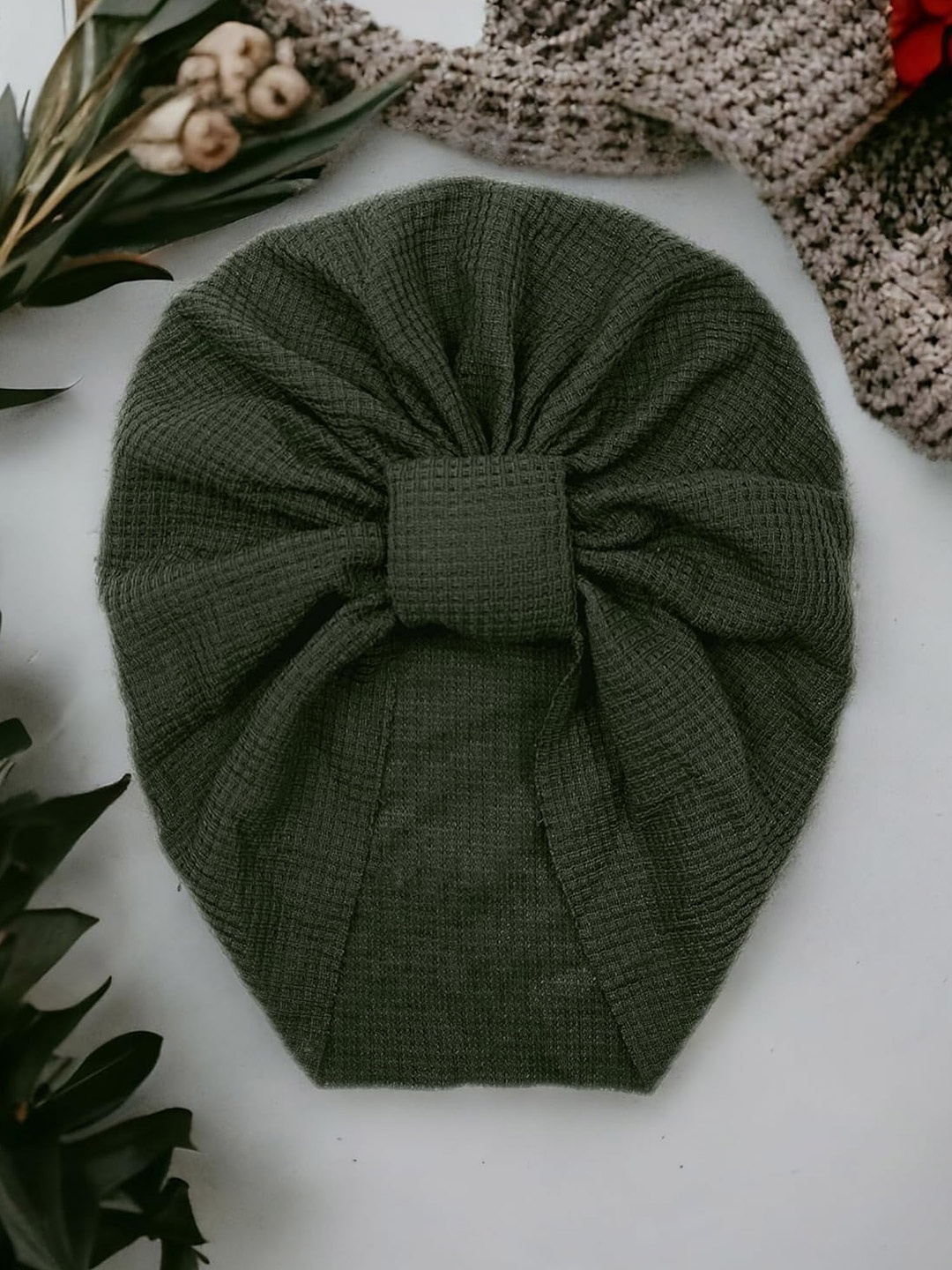 

ANNA CREATIONS Infant Girls Cotton Turban Beanie Cap, Green