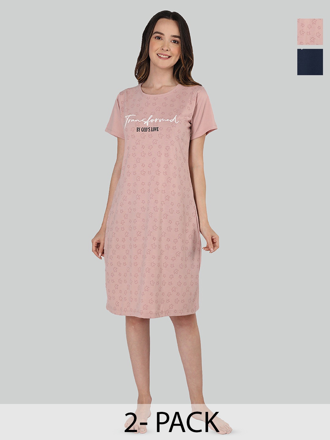 

Duchess Pack Of 2 Printed T-shirt Nightdress, Mauve