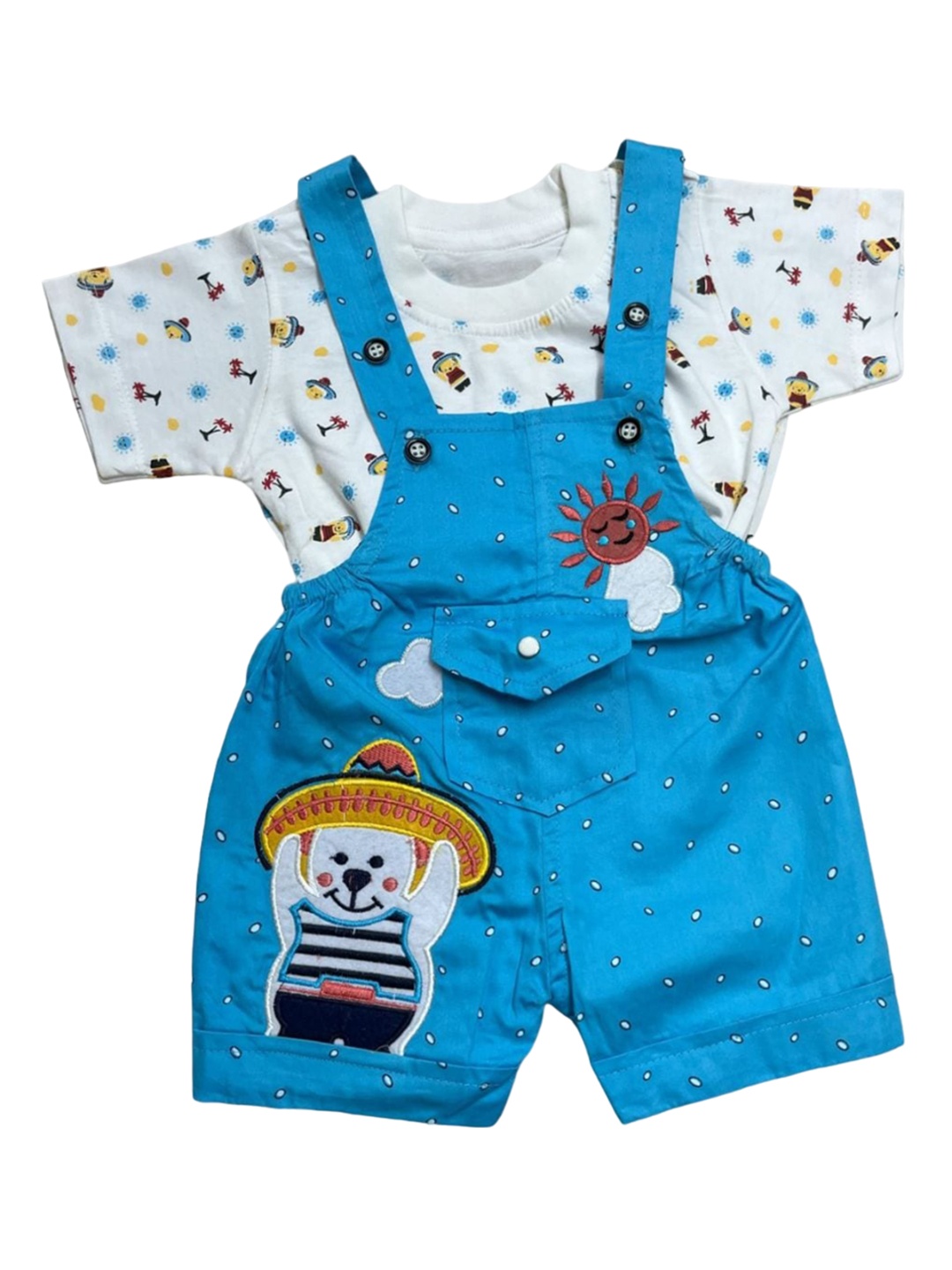 

BAESD Infants Printed Organic Cotton Straight Leg Dungaree With T-Shirt, Blue
