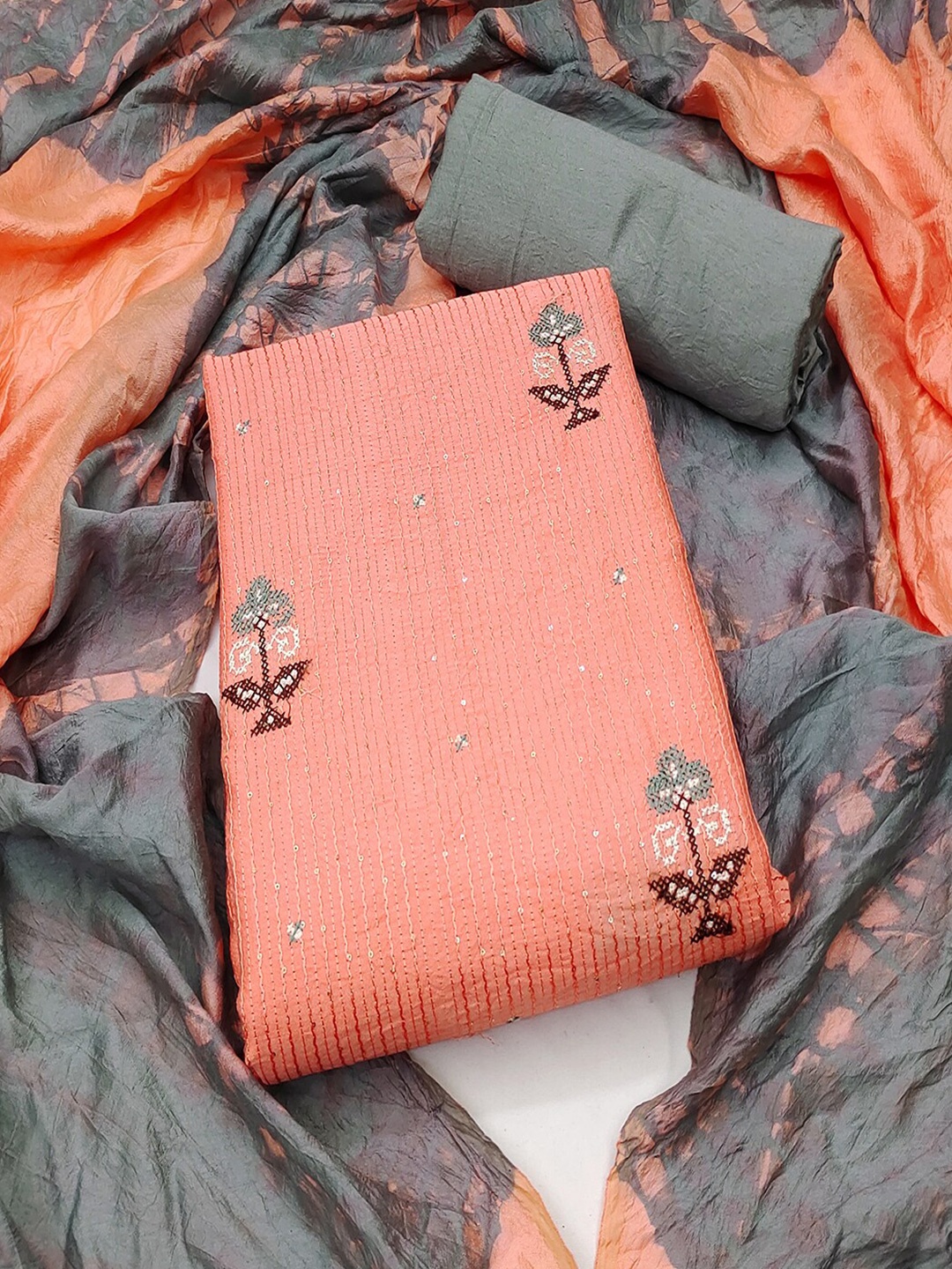 

Lilots Embroidered Unstitched Dress Material, Peach