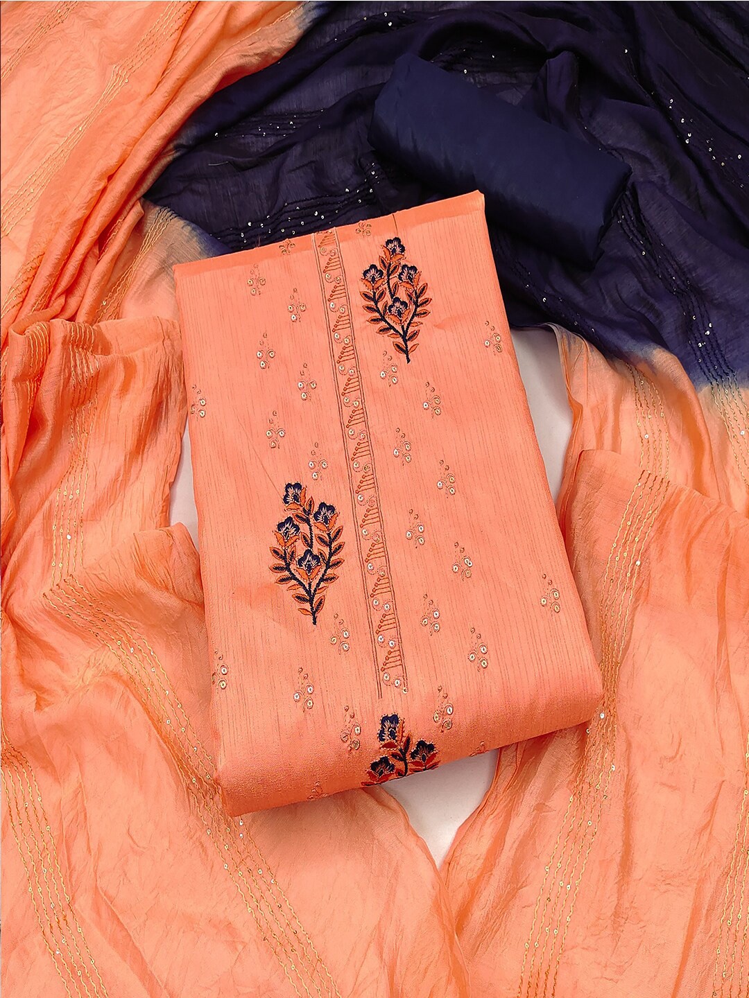 

Lilots Ethnic Motifs Embroidered Sequinned Unstitched Dress Material, Orange