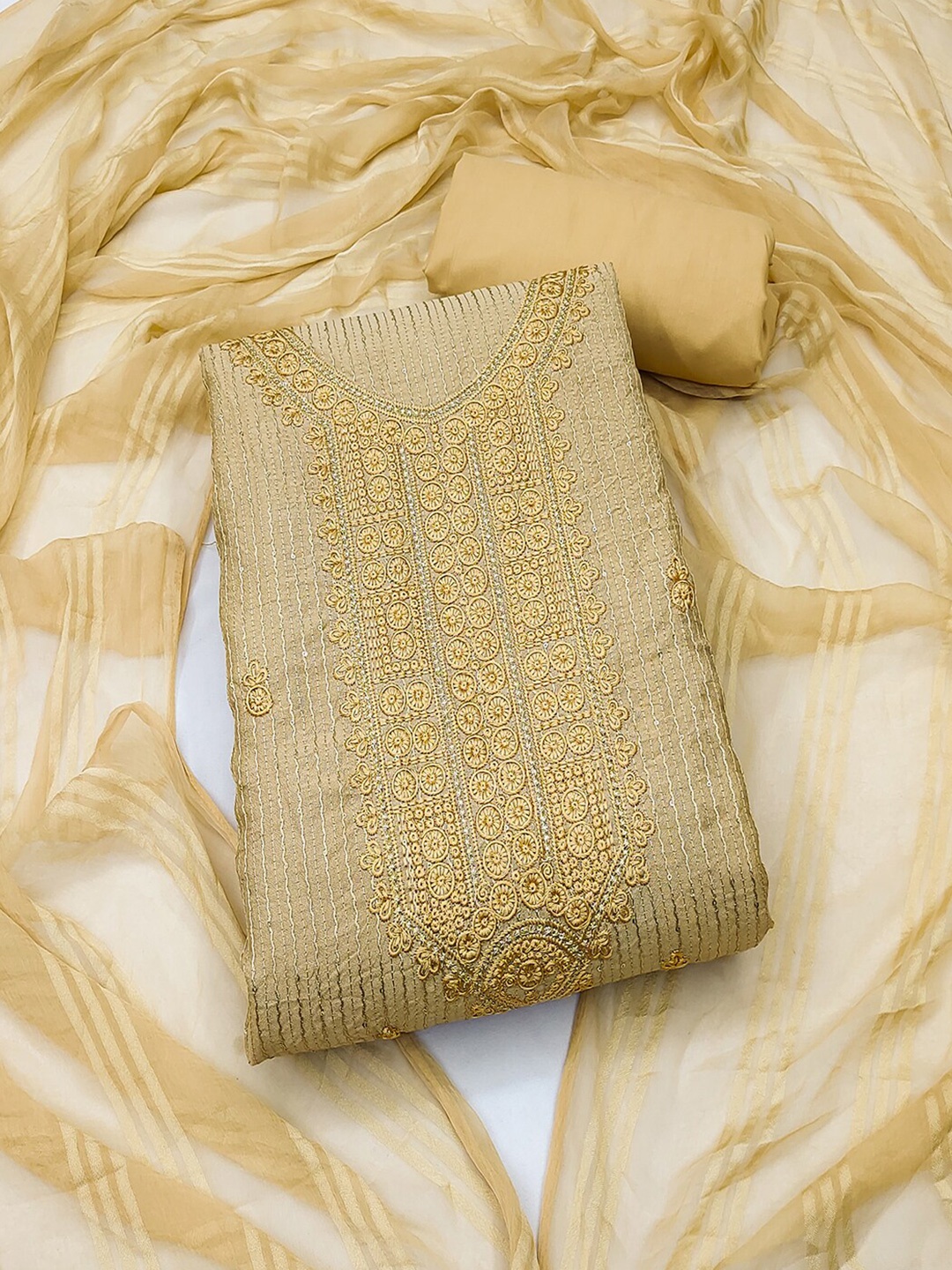 

Lilots Embroidered Unstitched Dress Material, Cream
