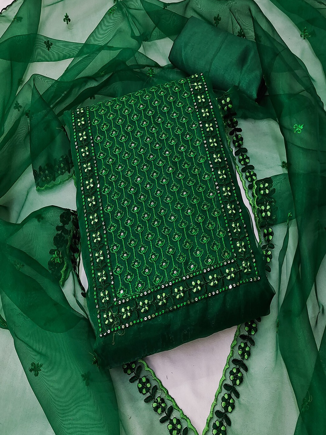 

Lilots Organza Embroidered Unstitched Dress Material, Green
