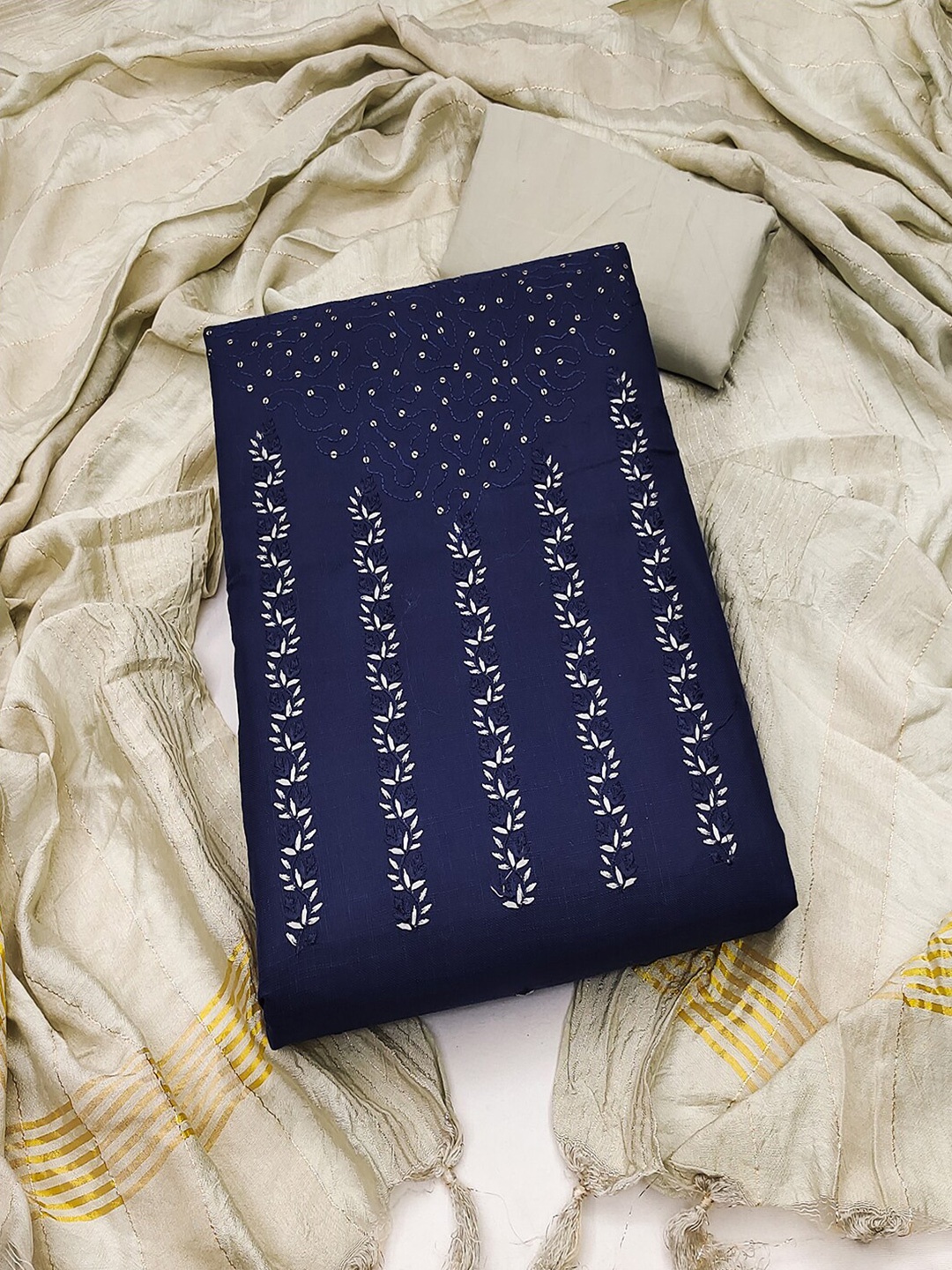 

Lilots Embroidered Unstitched Dress Material, Blue