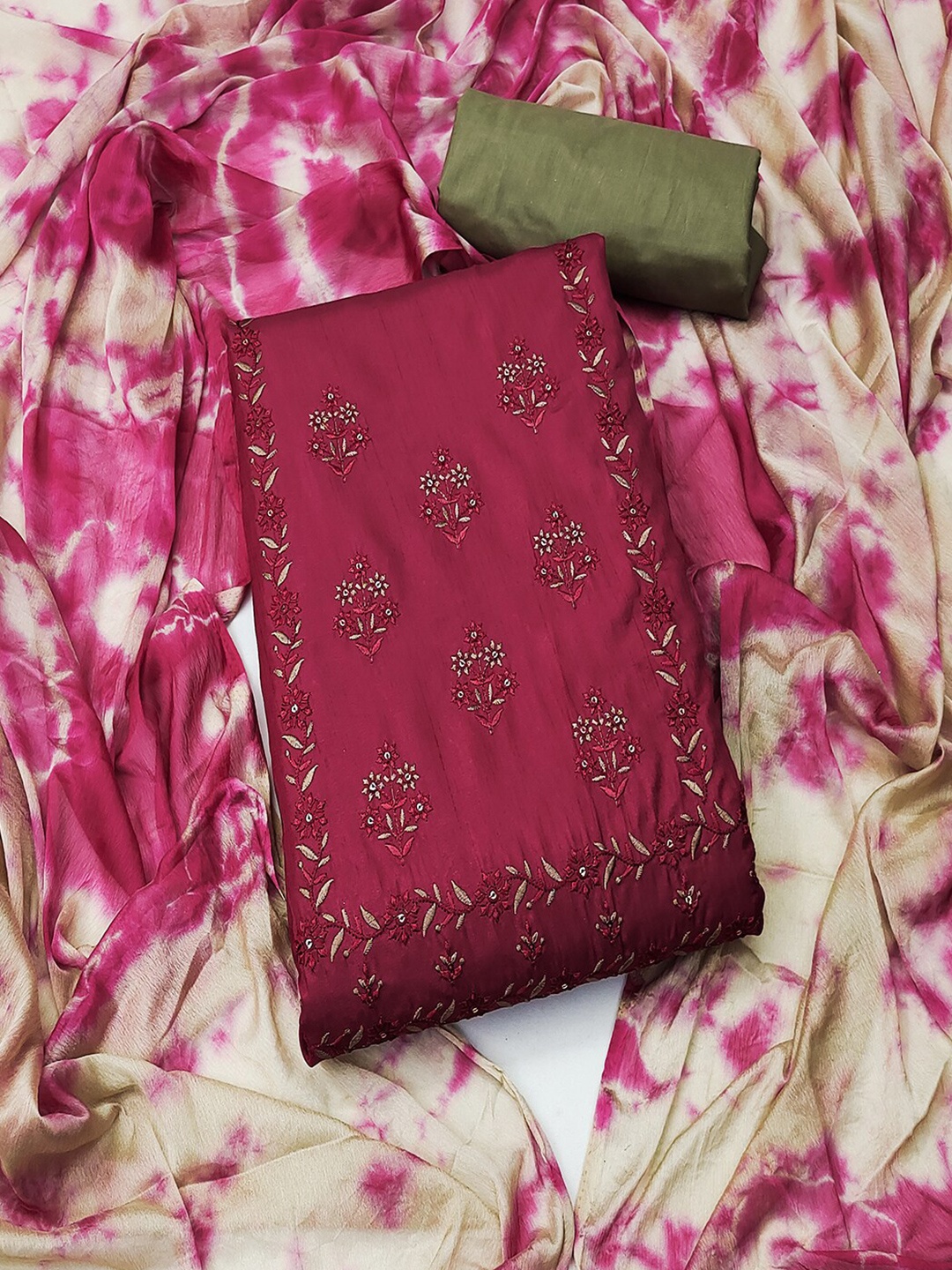 

Lilots Unstitched Dress Material, Magenta