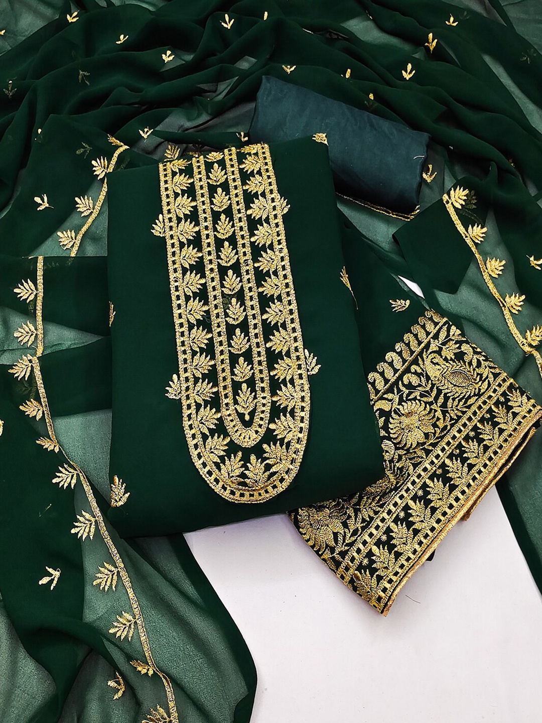 

Lilots Embroidered Unstitched Dress Material, Green