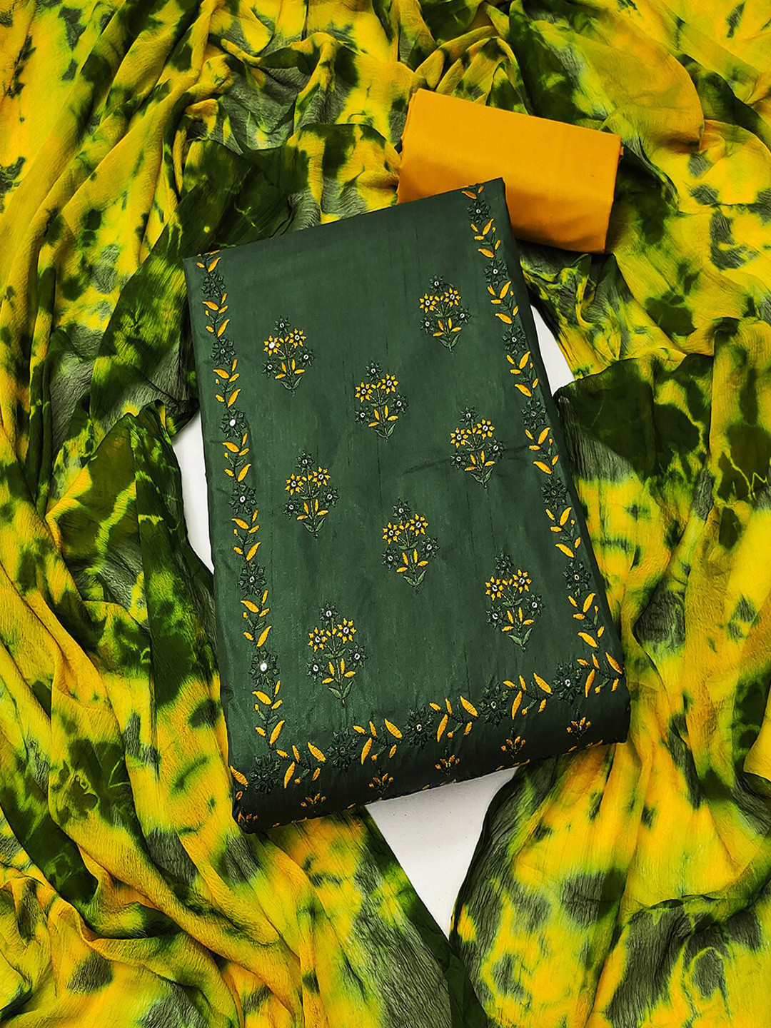 

Lilots Embroidered Unstitched Dress Material, Green