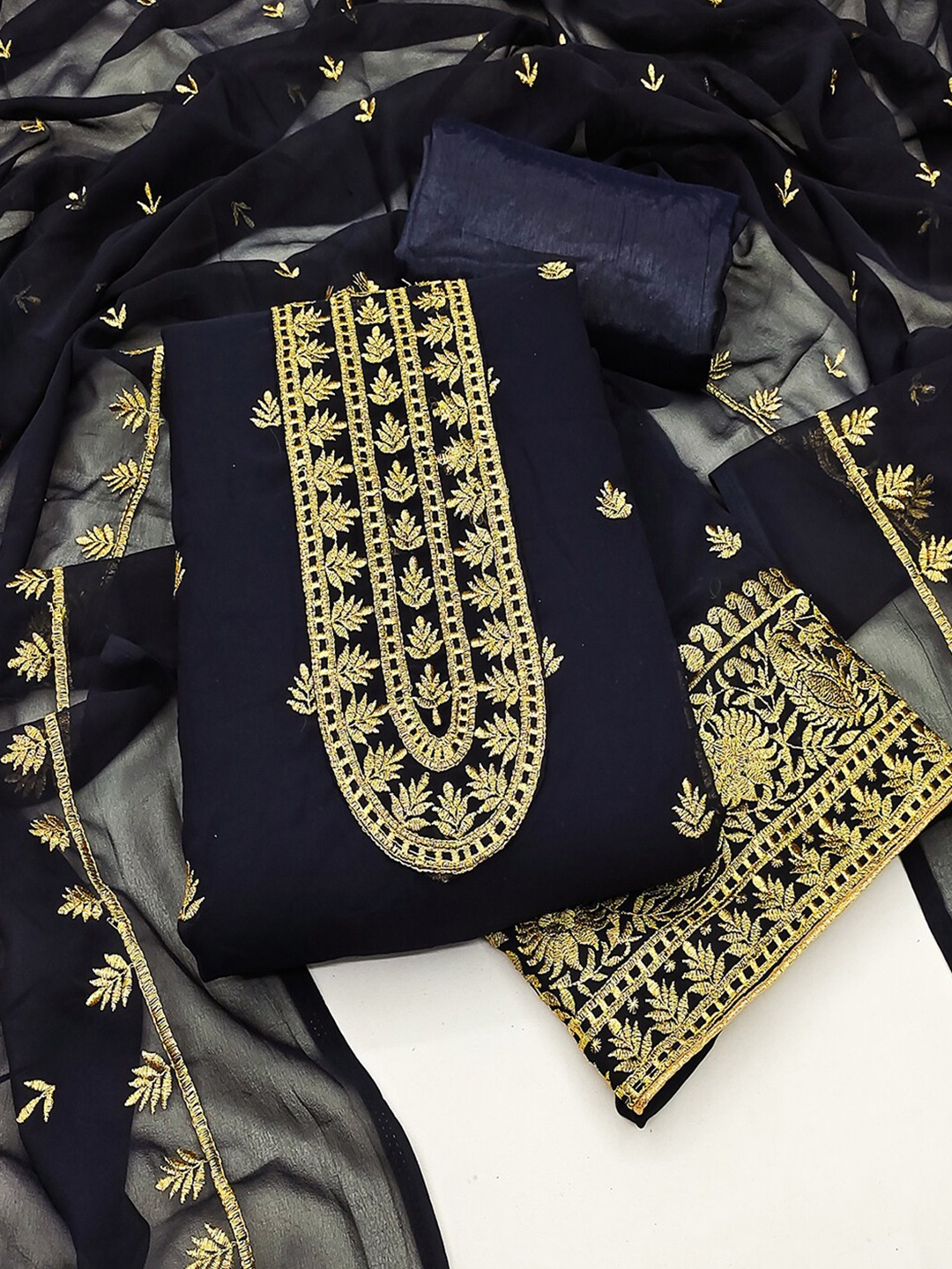 

Lilots Embroidered Unstitched Dress Material, Blue