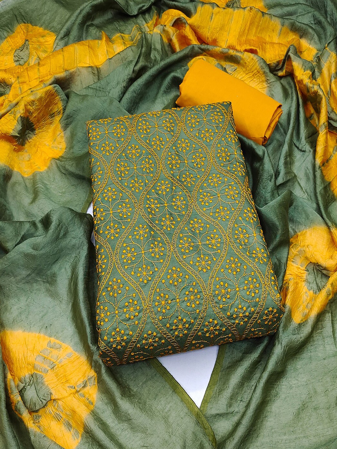 

Lilots Unstitched Floral Embroidered Dress Material, Green