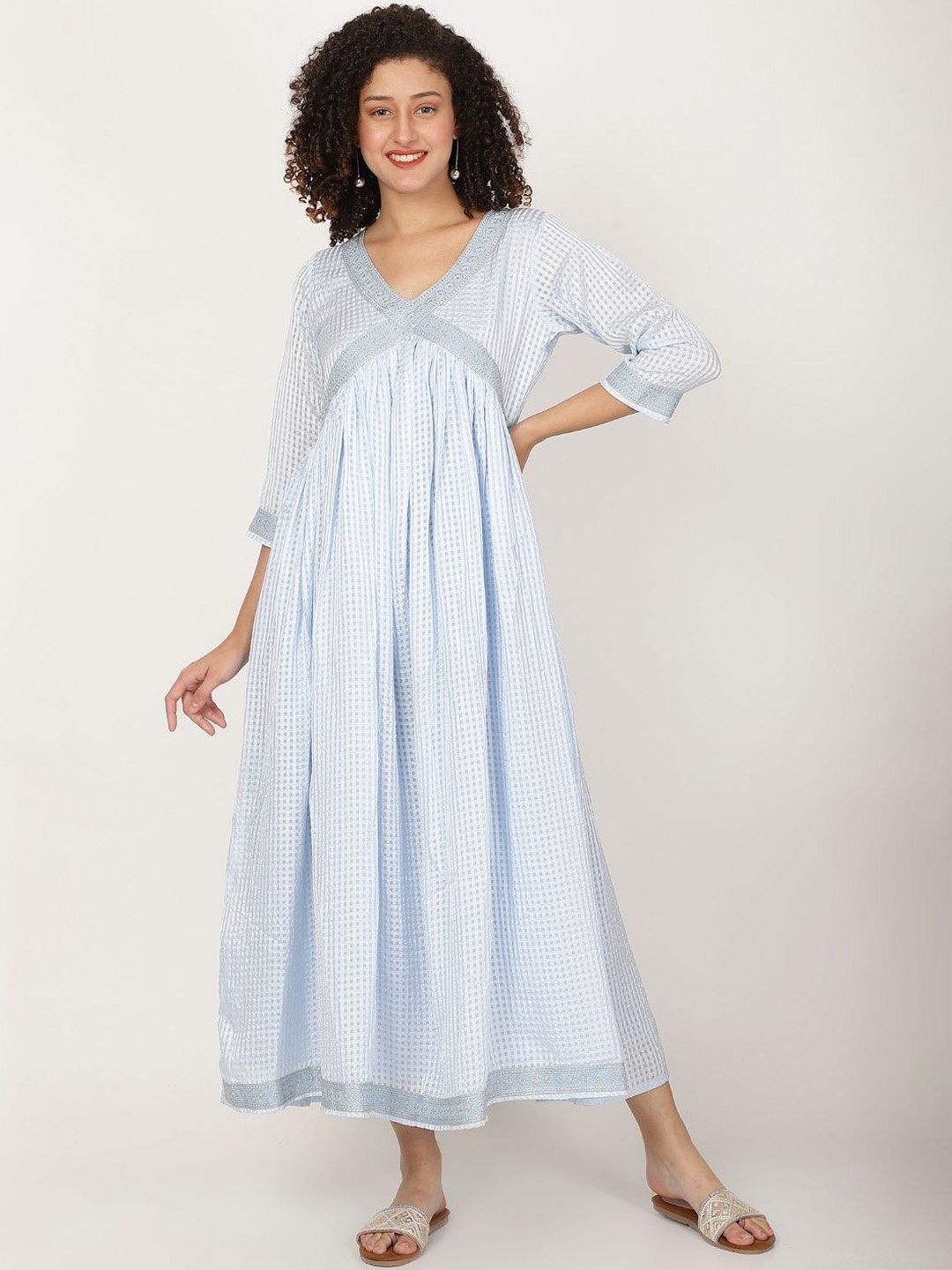 

Rue Collection Printed Sequinned Georgette Empire A-Line Kurta, Blue