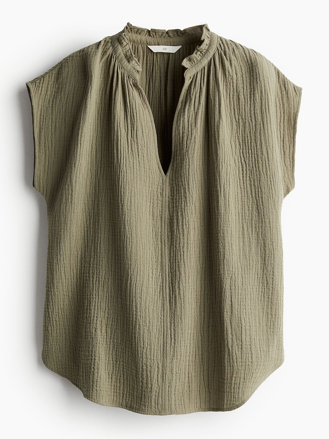 

H&M Women Frill-Trimmed Cotton Blouse, Green