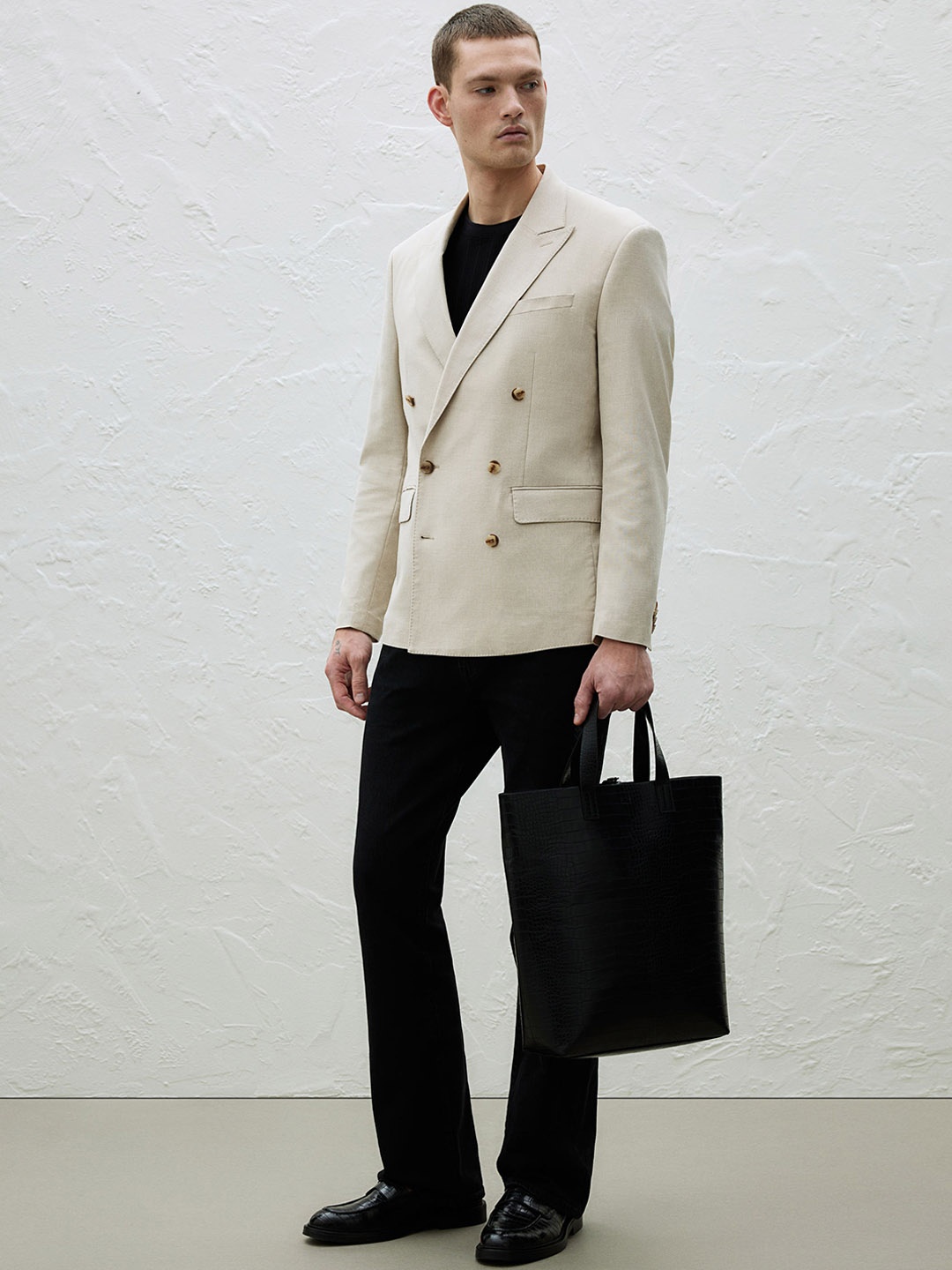 

H&M Regular Fit Double-Breasted Jacket, Beige