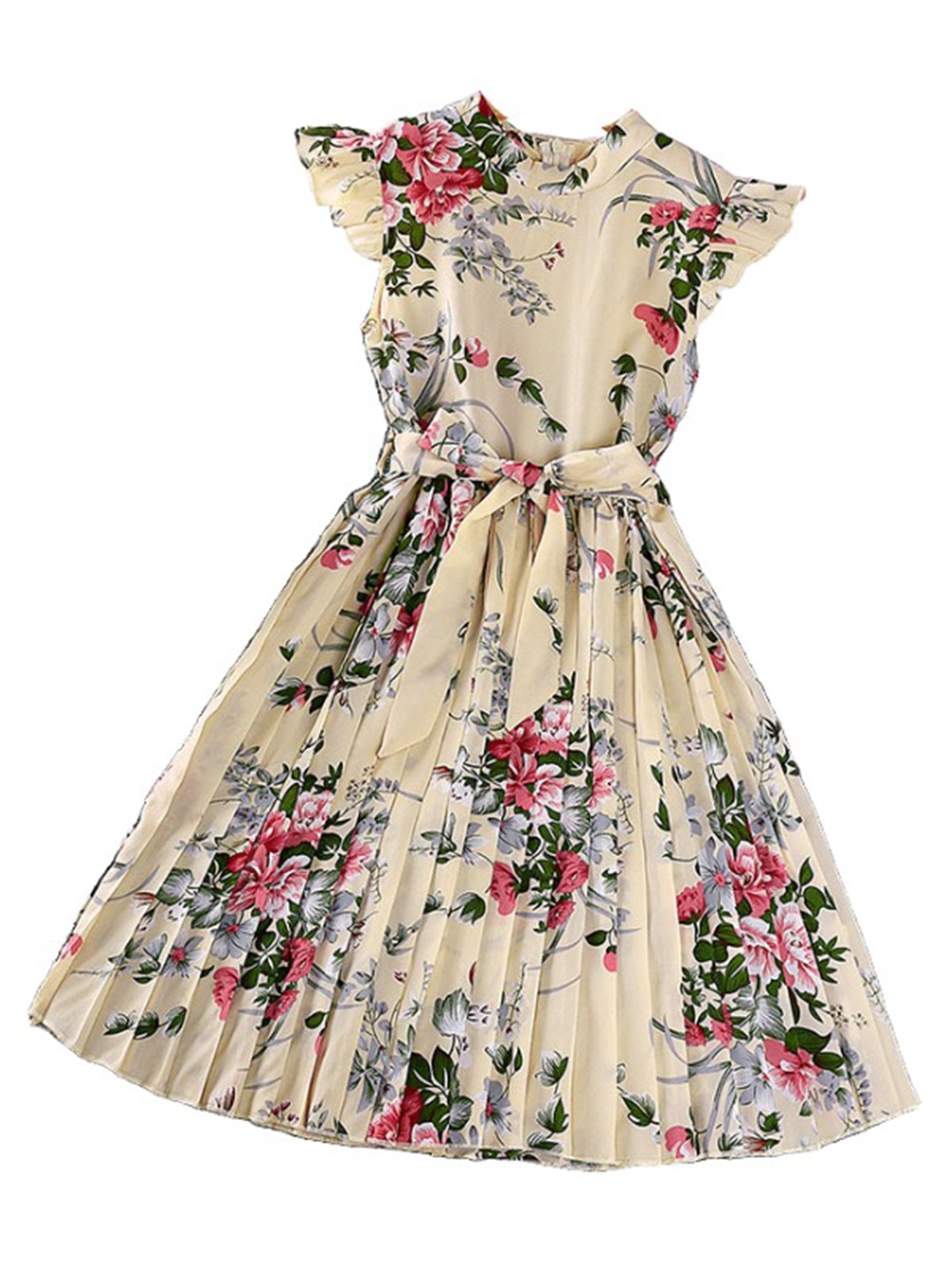 

StyleCast x Revolte Floral Printed Cap Sleeves Fit & Flare Maxi Dress, Beige