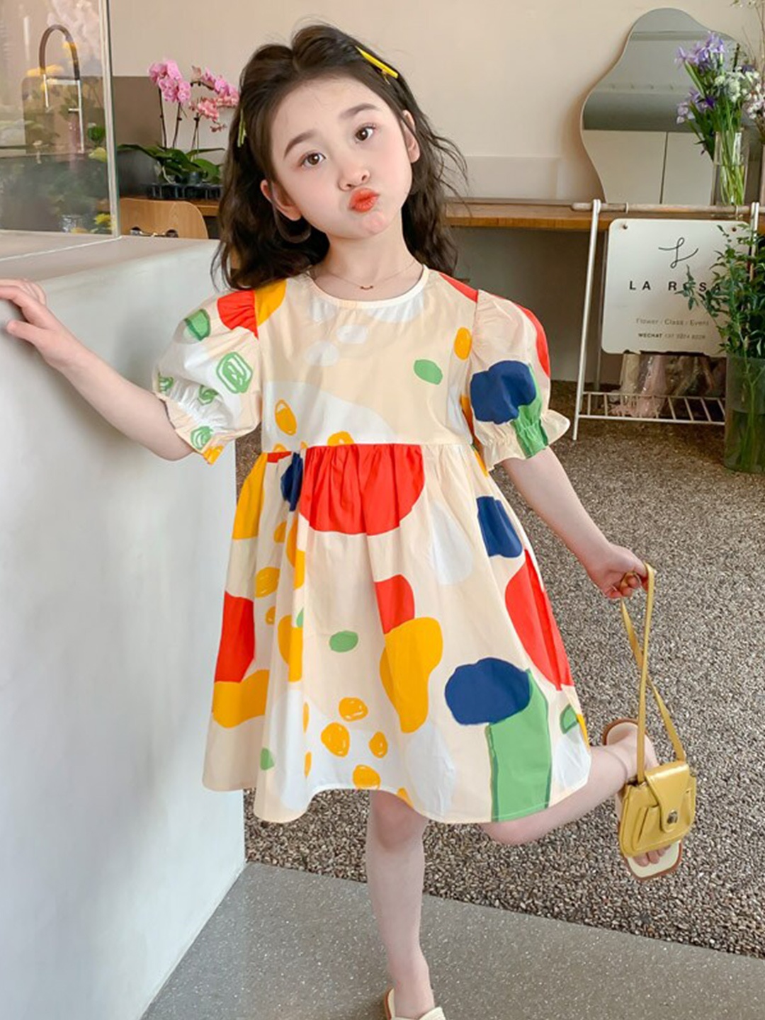 

StyleCast x Revolte Girls Polka Dot Print Puff Sleeve Fit & Flare Dress, Cream