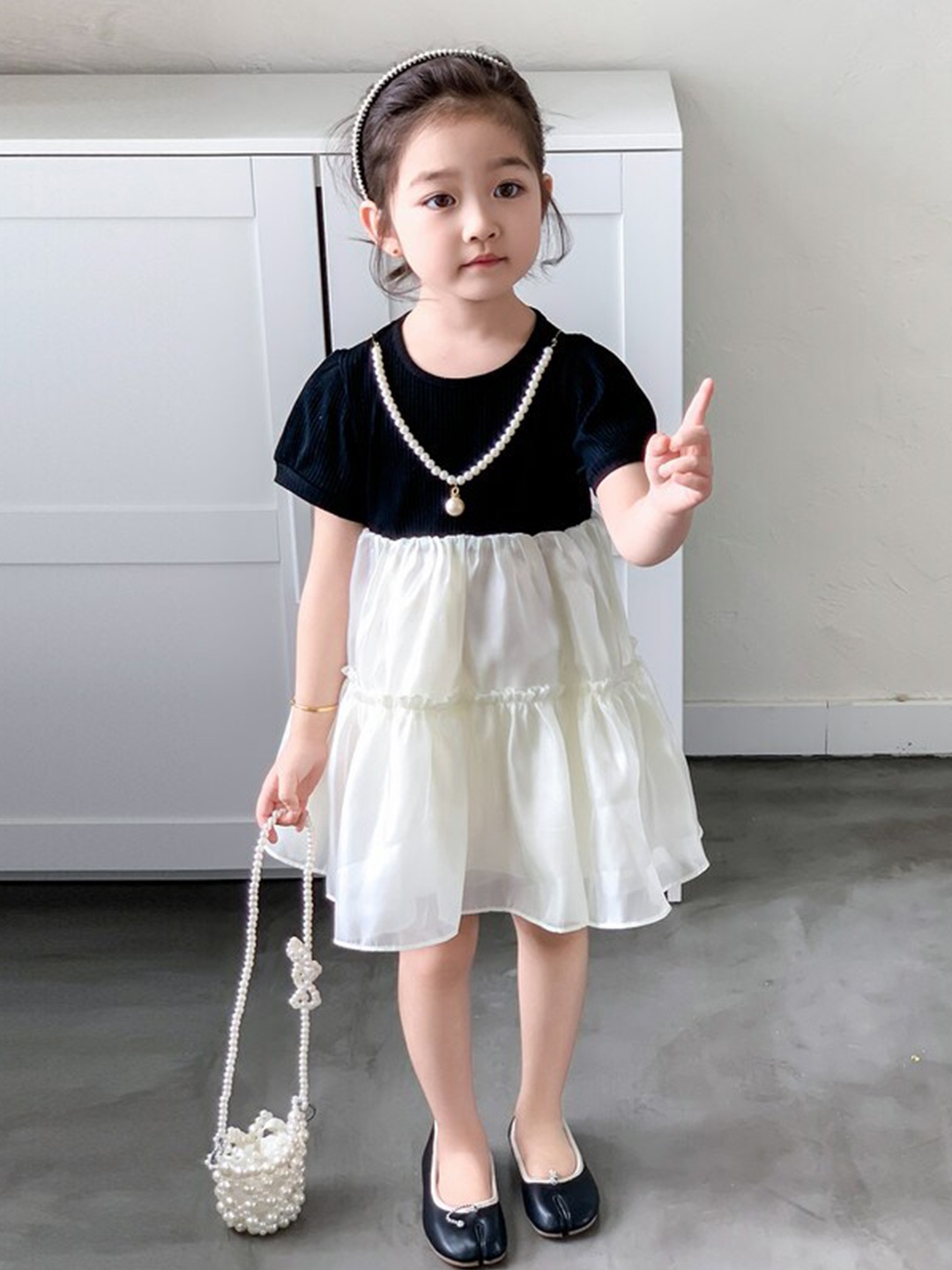 

StyleCast x Revolte Girls Embellished Colourblocked Layered Fit & Flare Dress, Black