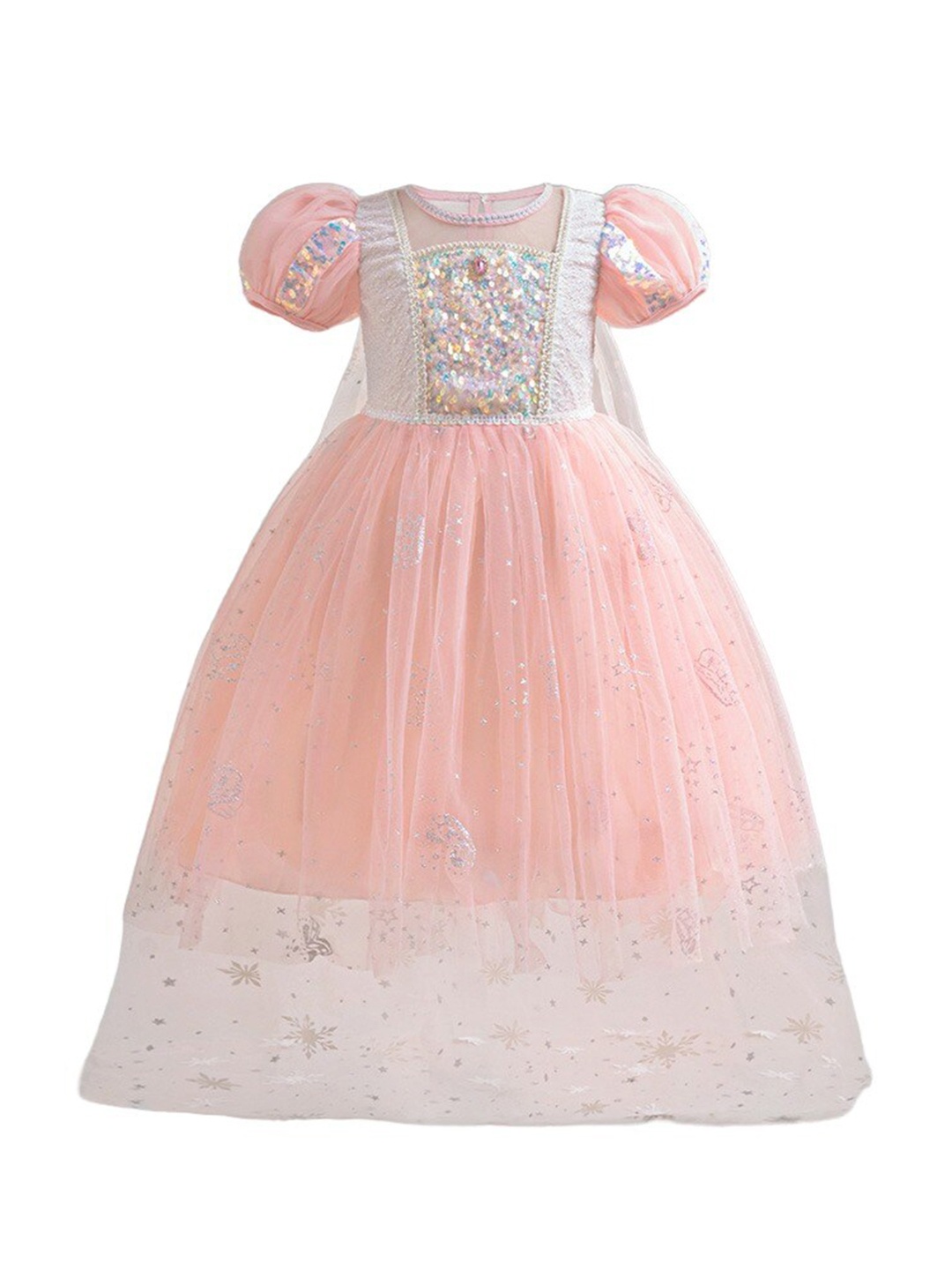 

StyleCast x Revolte Girls Pink & White Self Design Round Neck Gown Maxi Dress