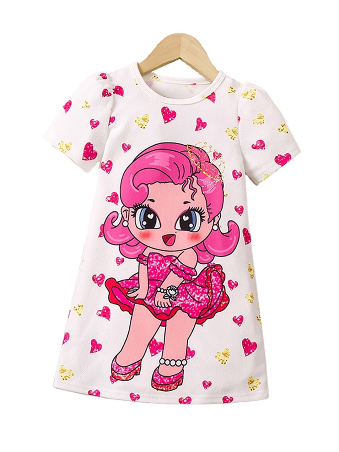 

StyleCast x Revolte Girls Graphic Printed Round Neck A-Line Dress, Pink