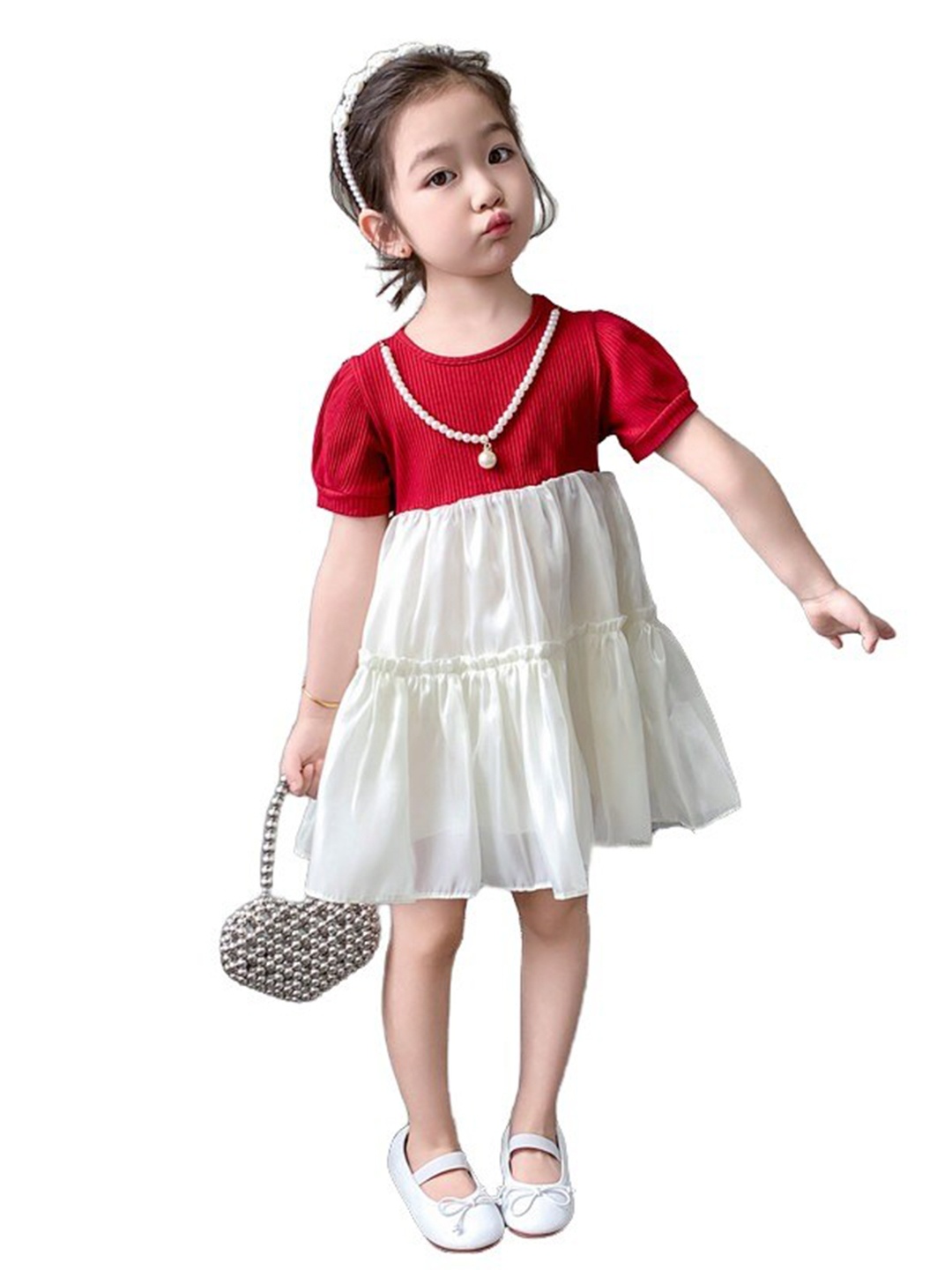 

StyleCast x Revolte Girls Red & White Colourblocked Layered A-Line Dress