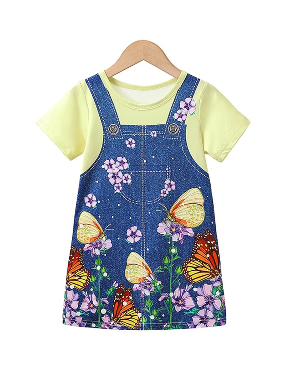 StyleCast x Revolte Girls Floral Pinafore Printed T-shirt Dress, Yellow
