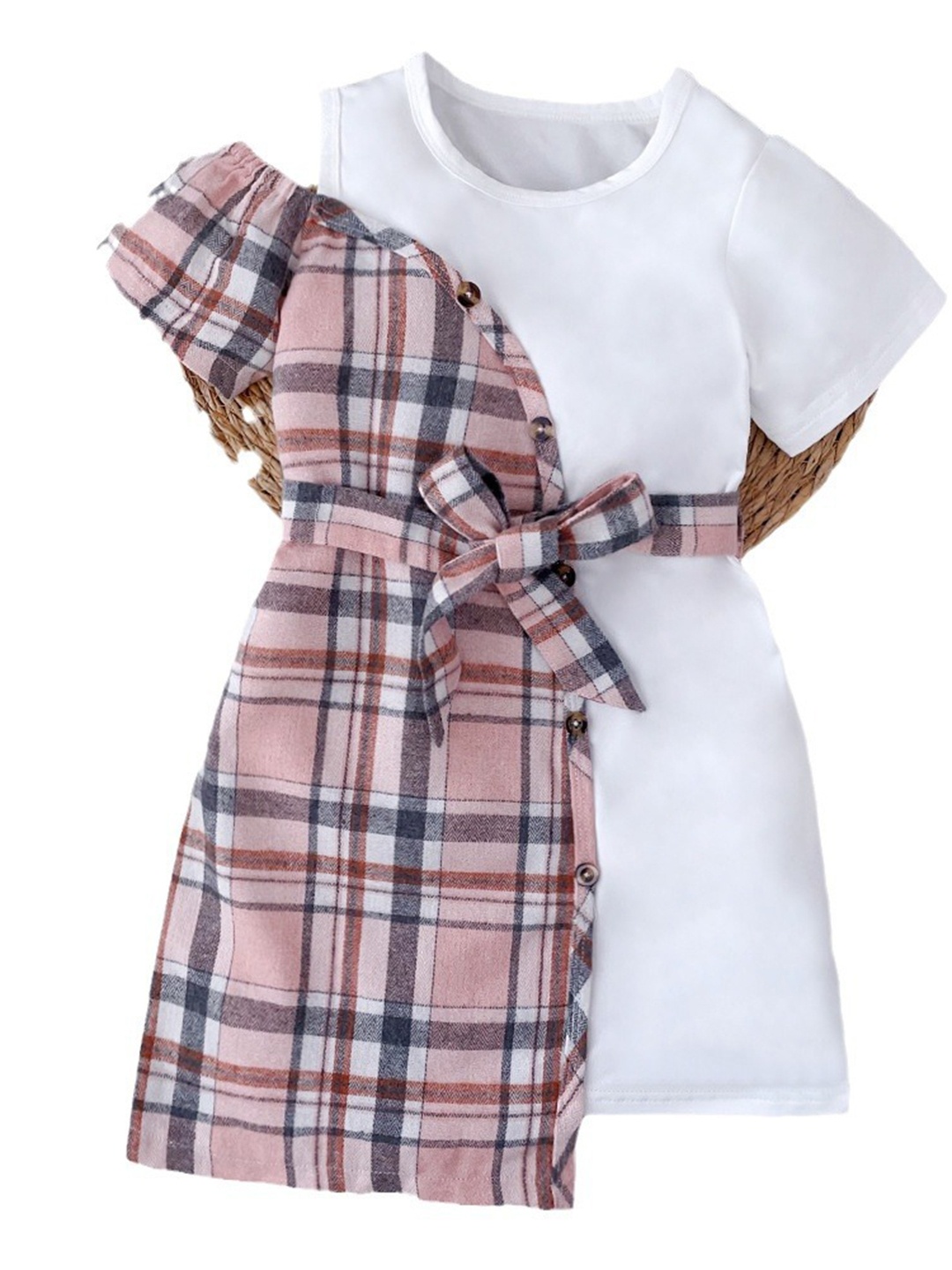 

StyleCast x Revolte Checked Round Neck Cotton Wrap Dress, Pink