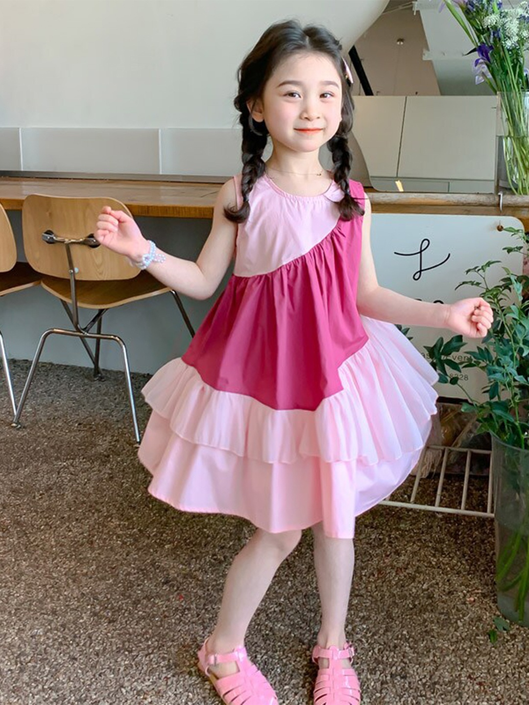 

StyleCast x Revolte Girls Round Neck Sleeveless Fit And Flare Maxi Dress, Pink