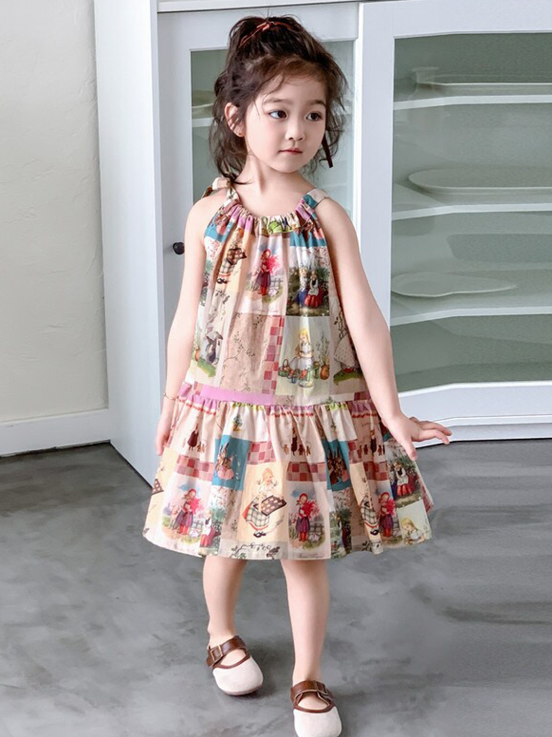 

StyleCast x Revolte Girls Graphic Printed Fit and Flare Dress, Beige