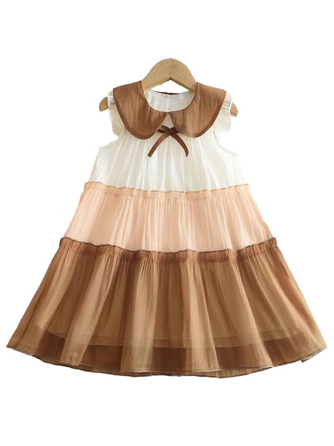 

StyleCast x Revolte Girls Khaki Colourblocked Peter Pan Collar Layered A-Line Dress