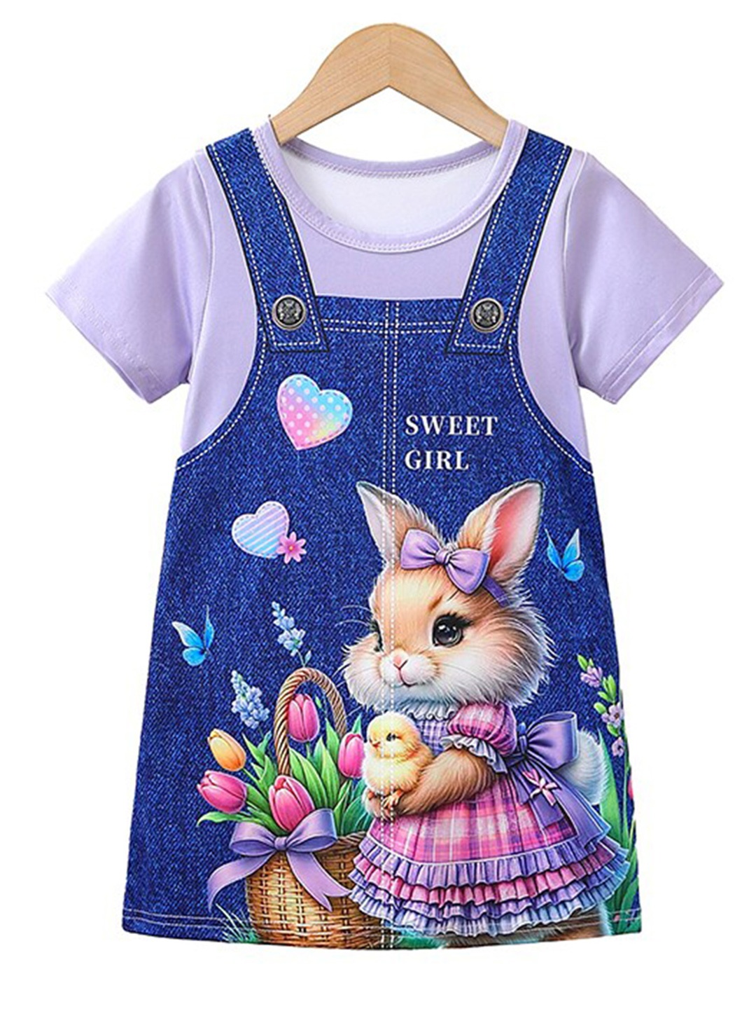 

StyleCast x Revolte Girls Purple & White Graphic Printed Pinafore Dress