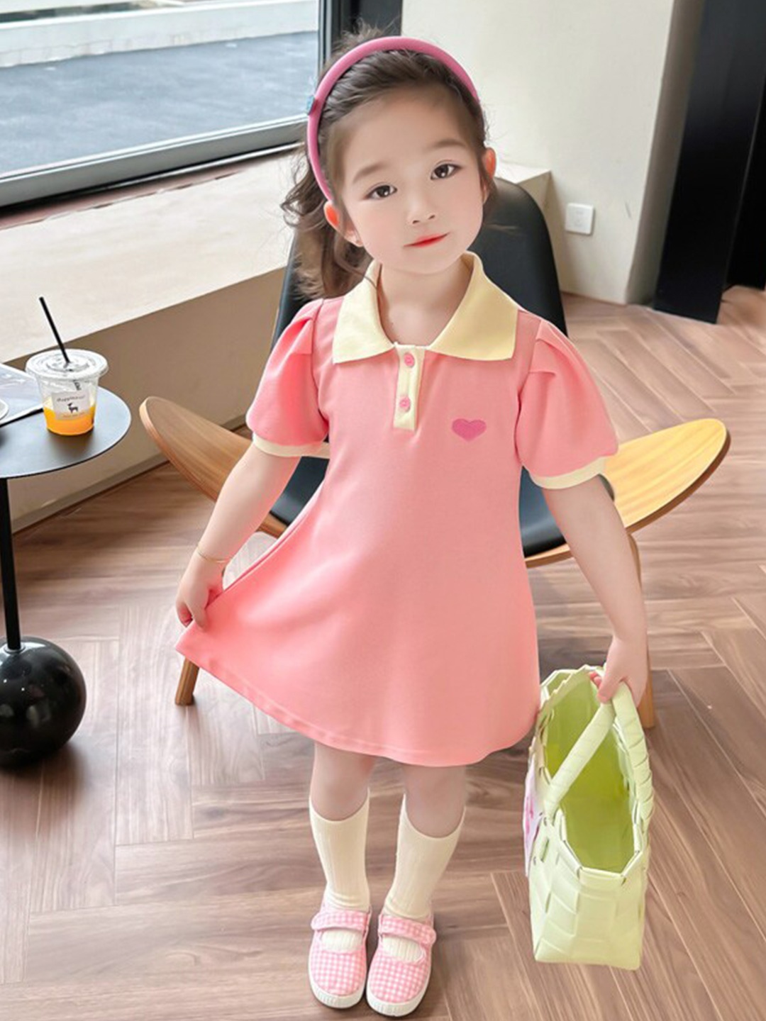 

StyleCast x Revolte Girls Shirt Collar A-Line Dress, Pink