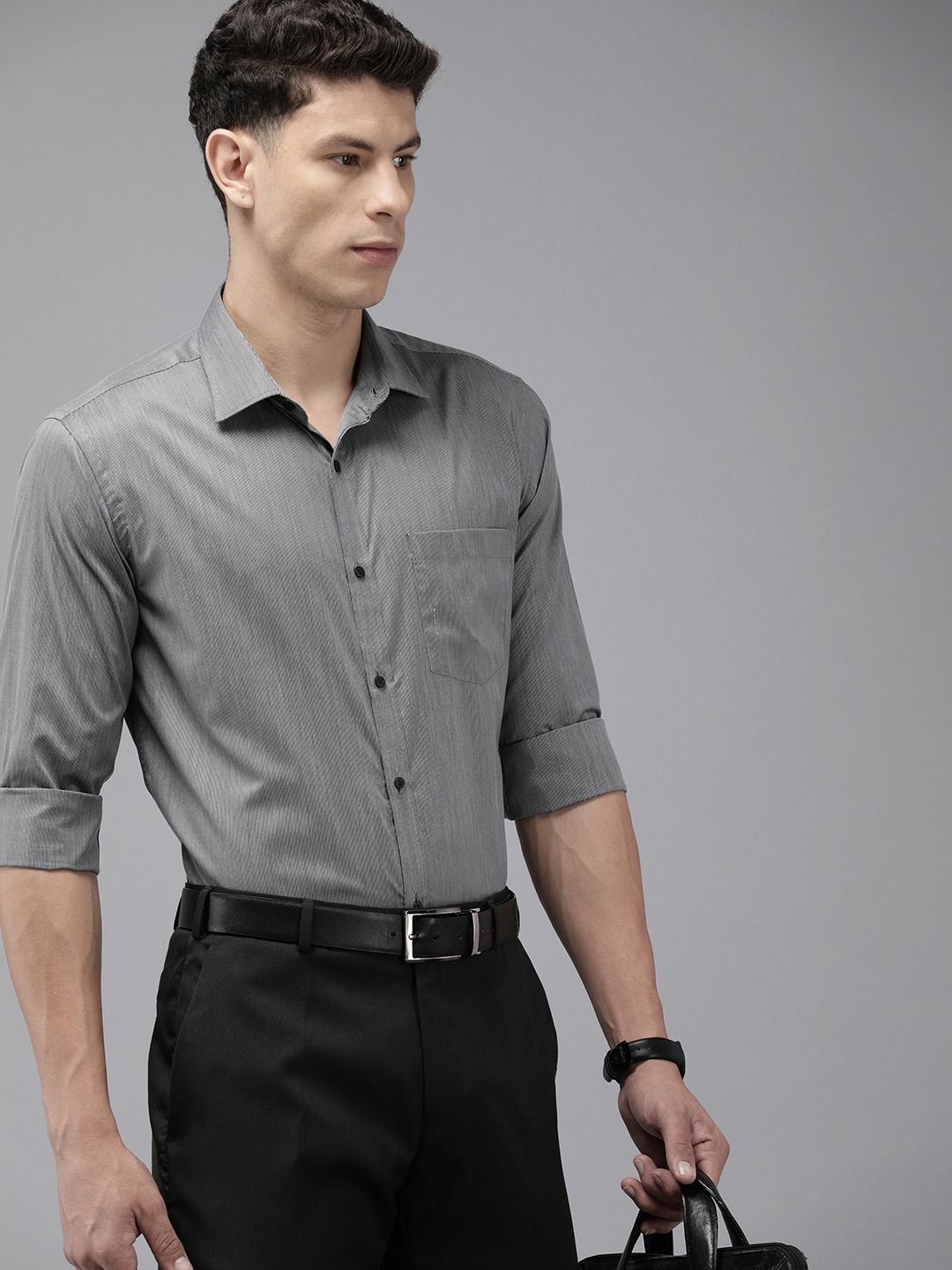 

Park Avenue Self Design Slim Fit Textured Formal Shirt, Grey