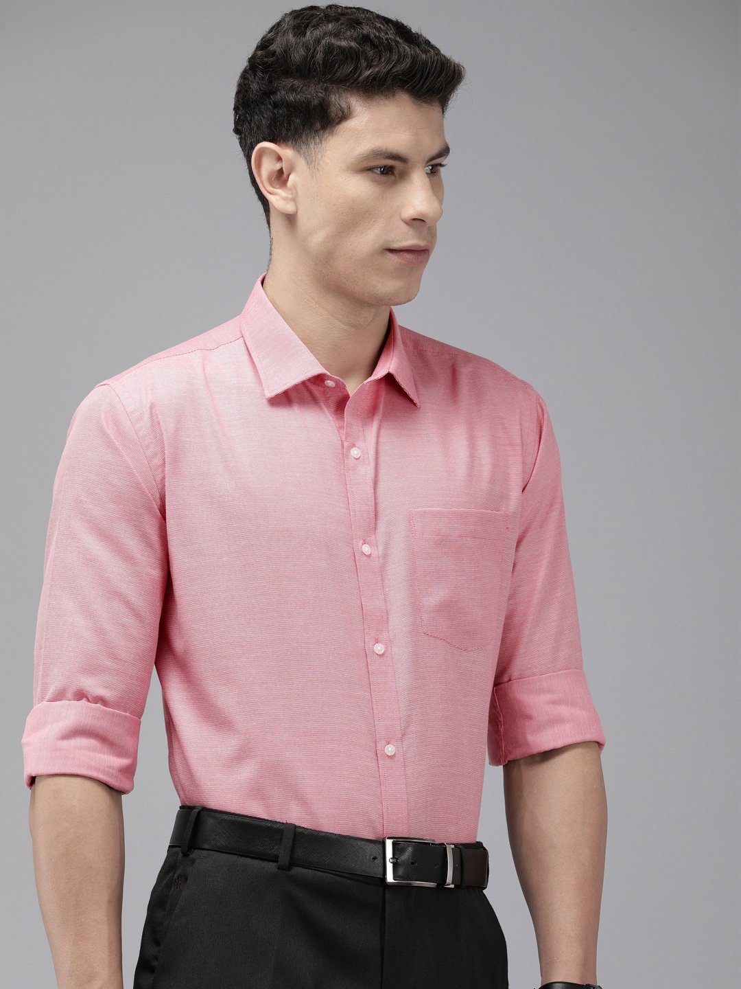 

Park Avenue Self Design Slim Fit Textured Formal Shirt, Red