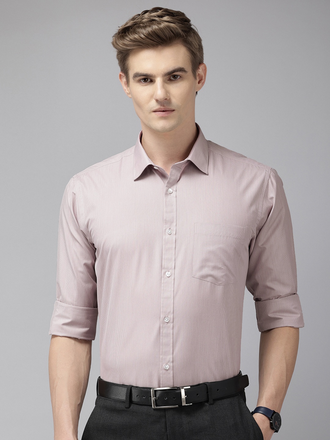 

Park Avenue Slim Fit Vertical Stripes Formal Shirt, Mauve