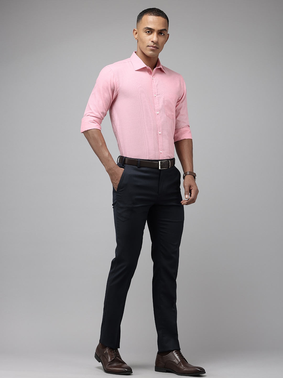 

Park Avenue Slim Fit Self Design Opaque Formal Shirt, Pink