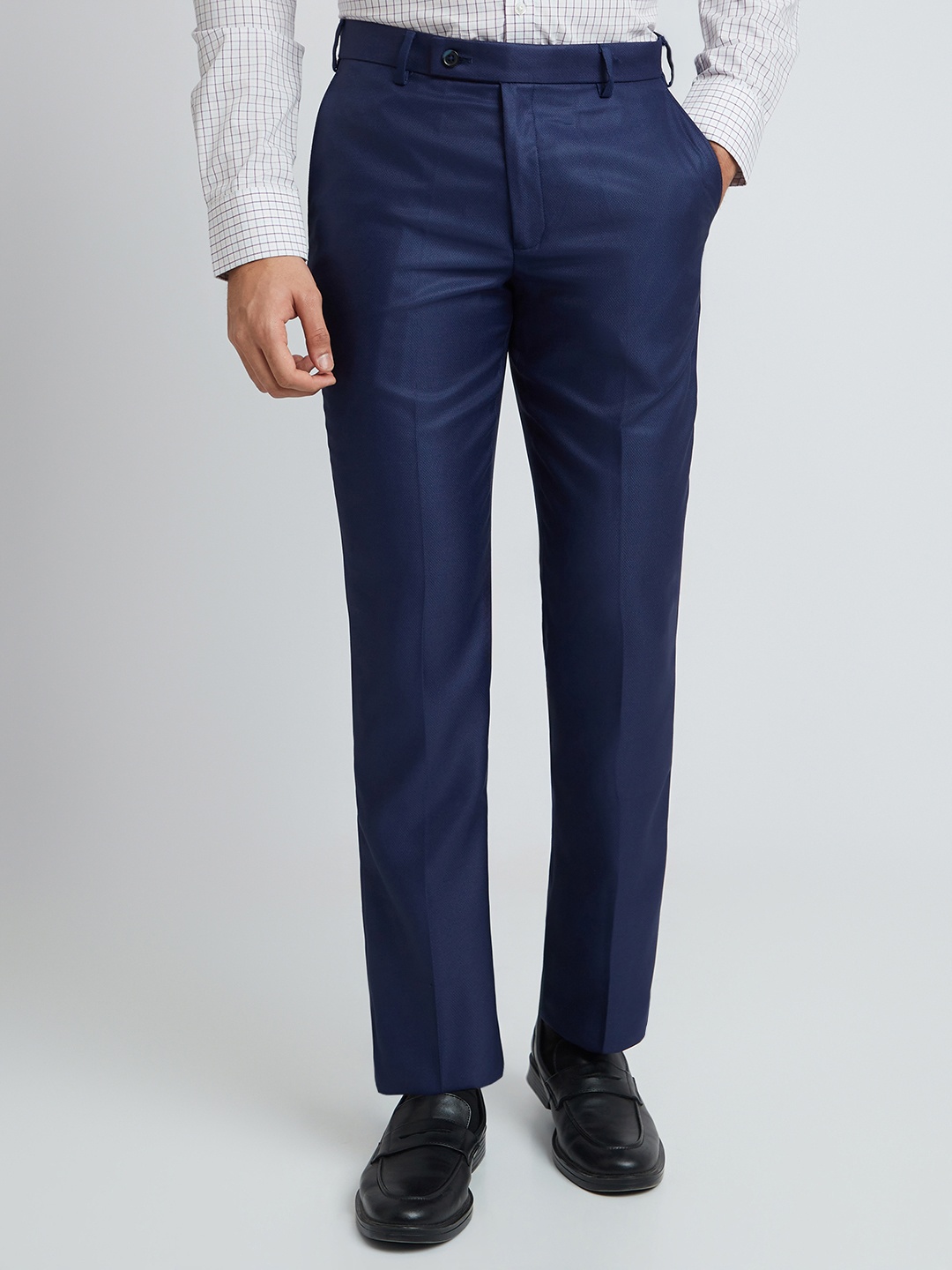 

Park Avenue Men Textured Formal Trousers, Blue
