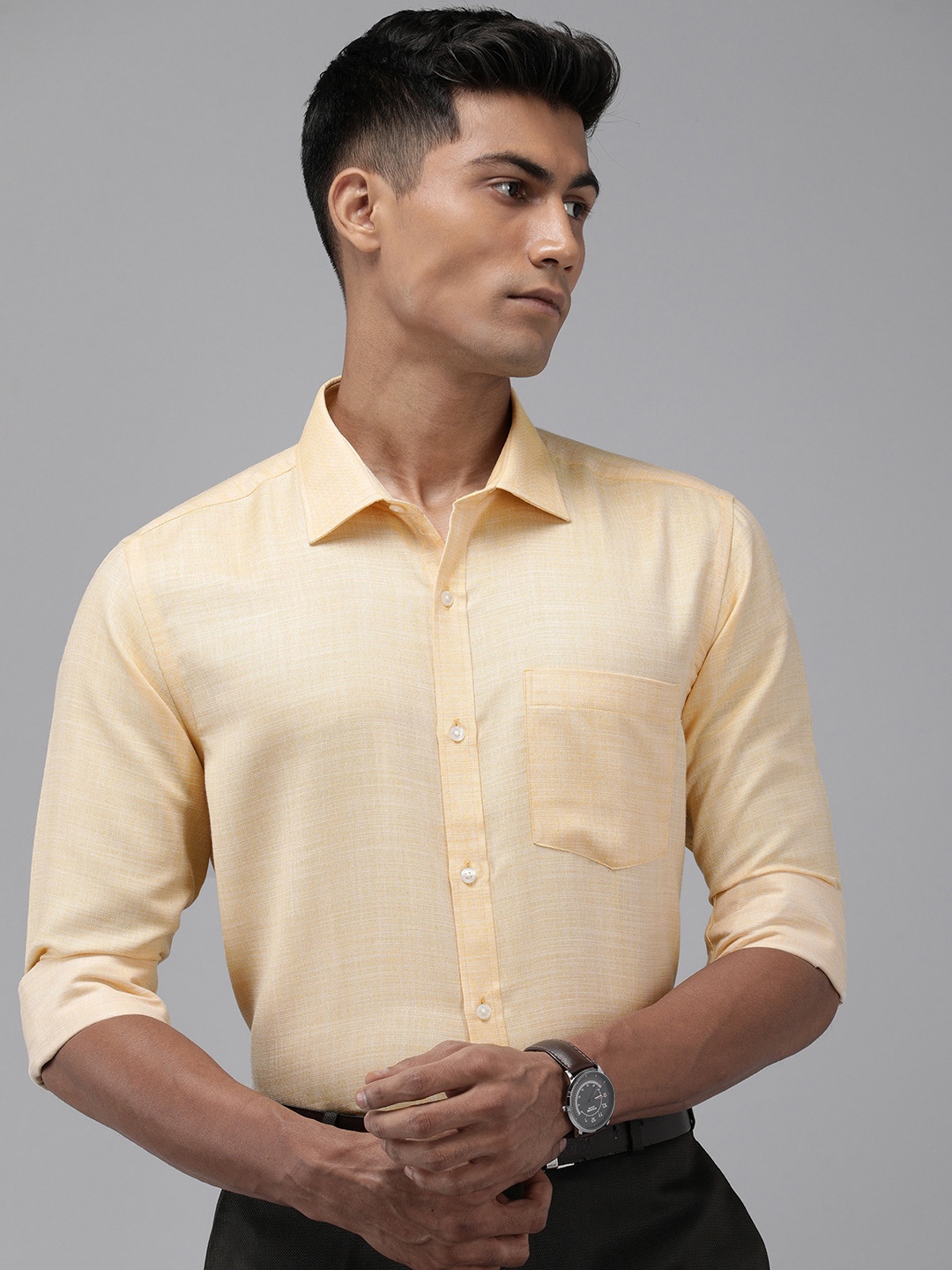 

Park Avenue Self Design Slim Fit Textured Formal Shirt, Yellow