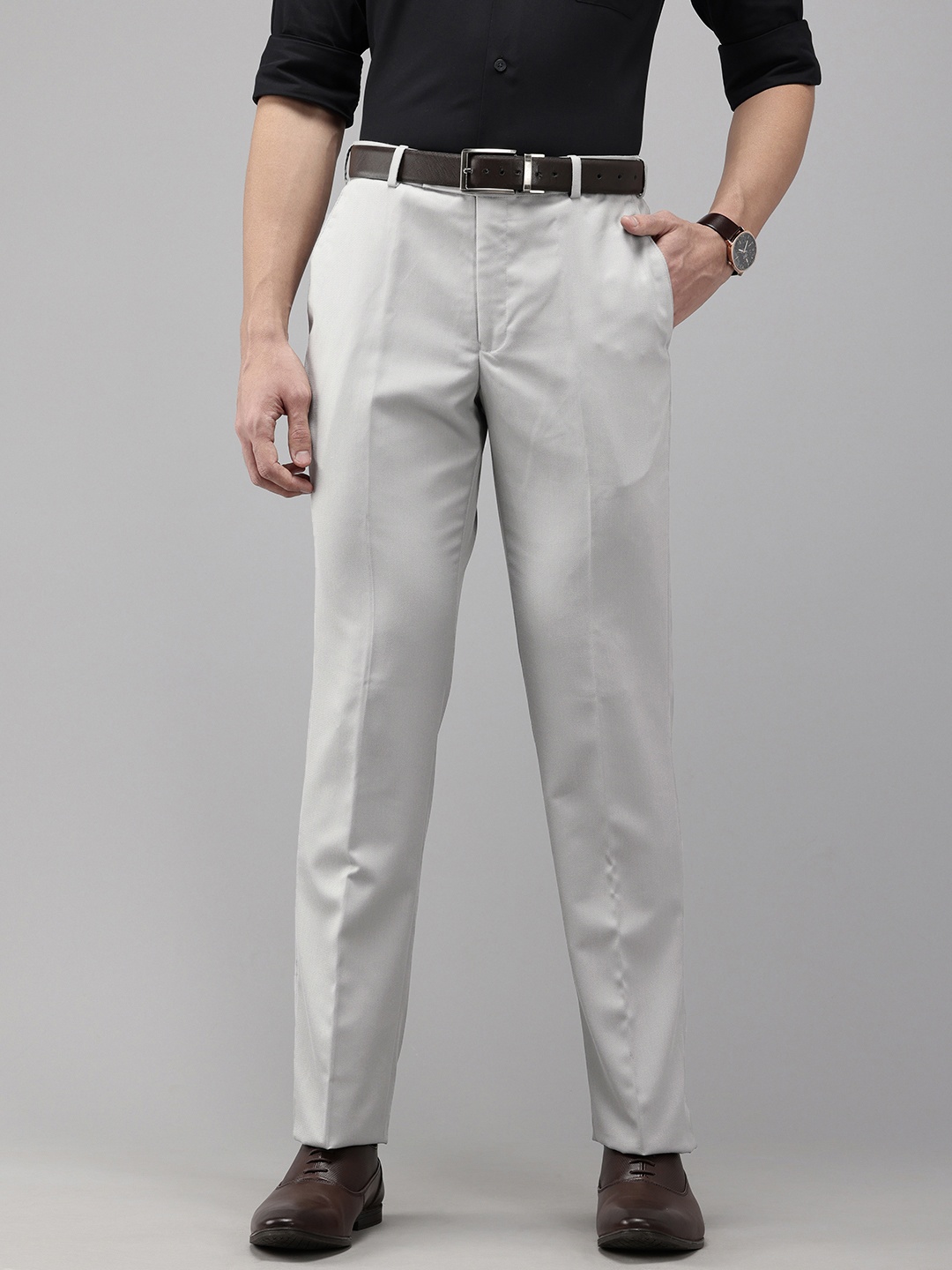 

Park Avenue Men Textured Formal Trousers, Grey