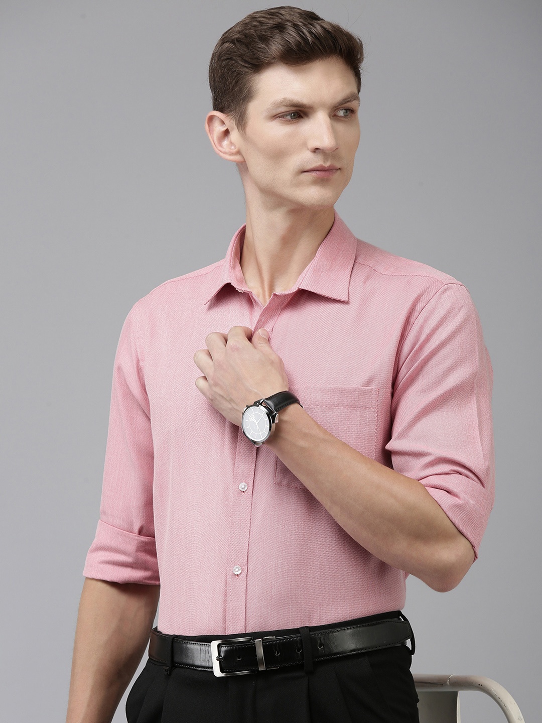 

Park Avenue Self Design Textured Slim Fit Opaque Formal Shirt, Red
