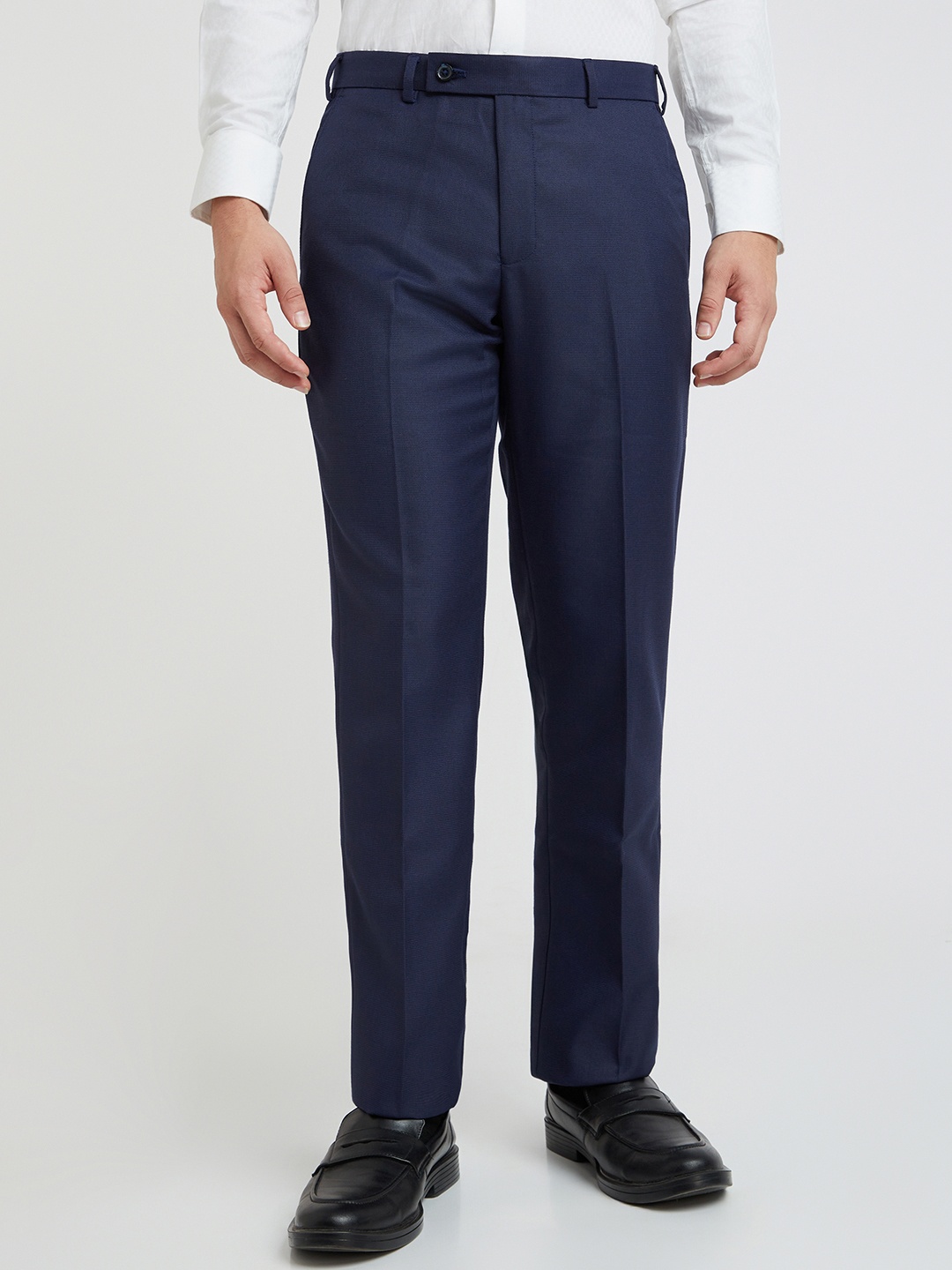 

Park Avenue Men Textured Formal Trousers, Navy blue