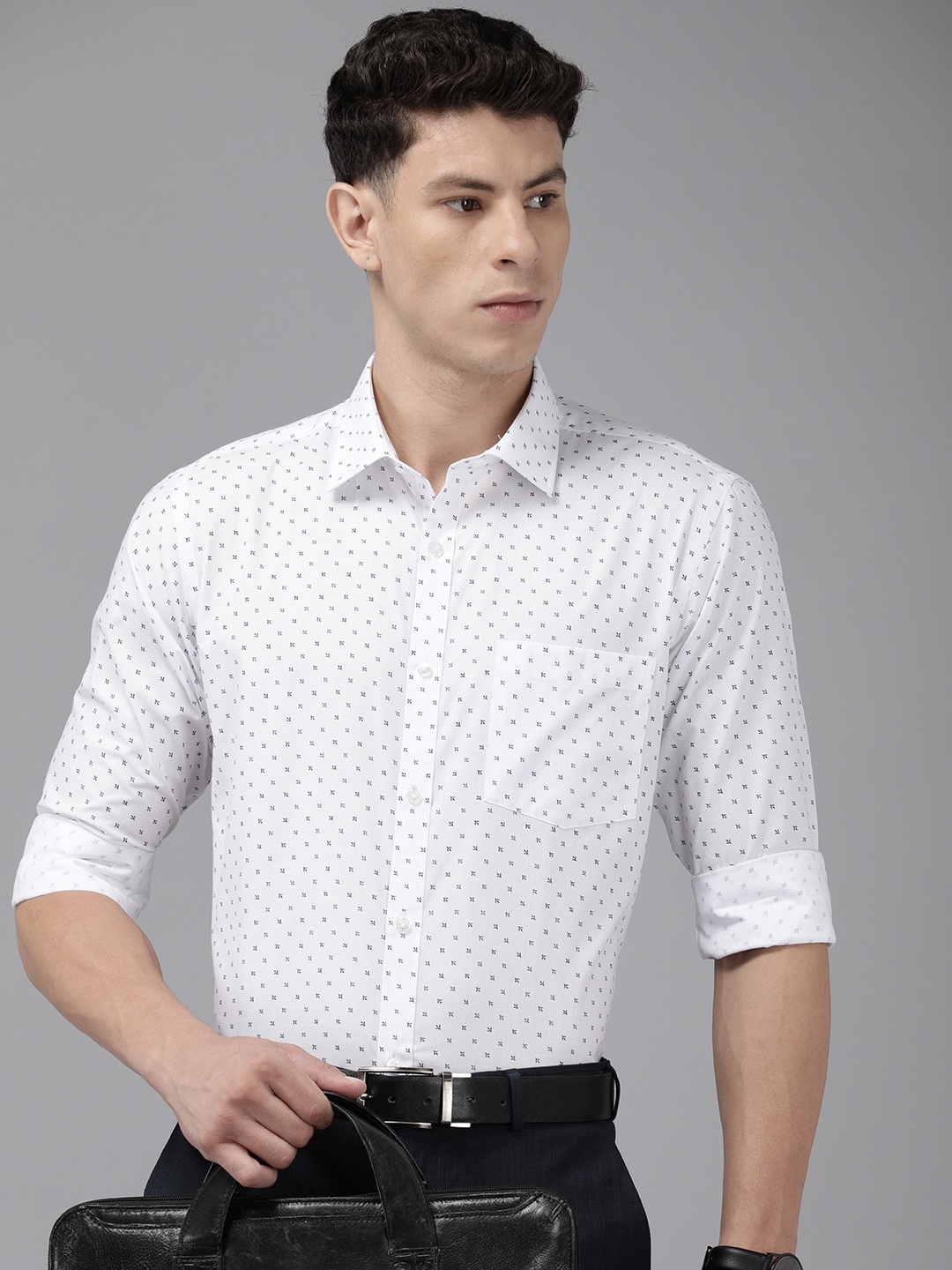 

Park Avenue Slim Fit Opaque Tropical Printed Formal Shirt, White