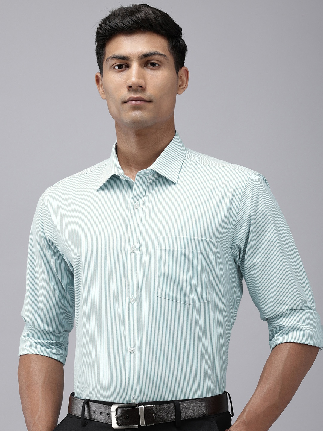 

Park Avenue Slim Fit Opaque Striped Easy Care Formal Shirt, Green