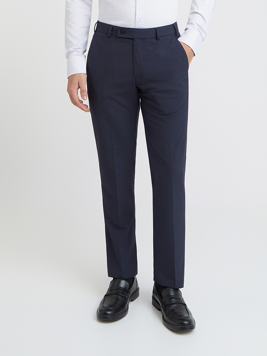 

Park Avenue Men Checked Formal Trousers, Navy blue