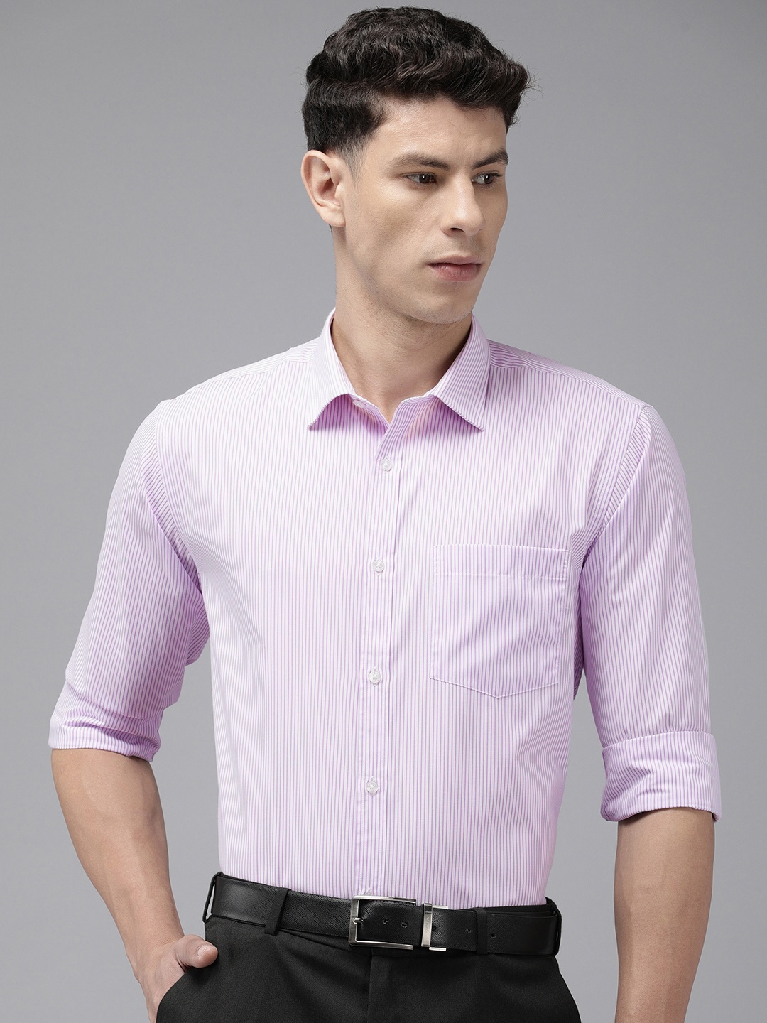 

Park Avenue Slim Fit Striped Formal Shirt, Violet