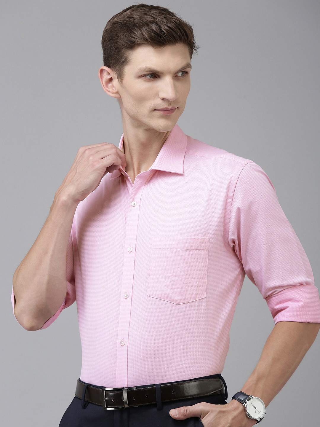 

Park Avenue Slim Fit Textured Pure Cotton Formal Shirt, Pink