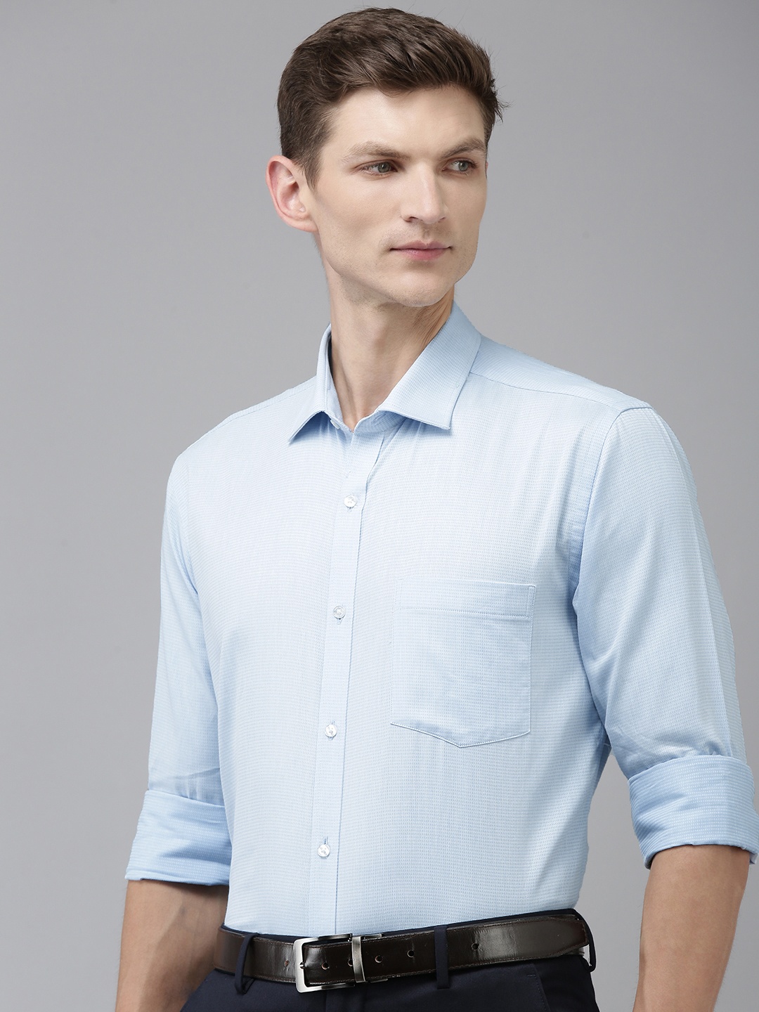 

Park Avenue Slim Fit Textured Pure Cotton Formal Shirt, Blue